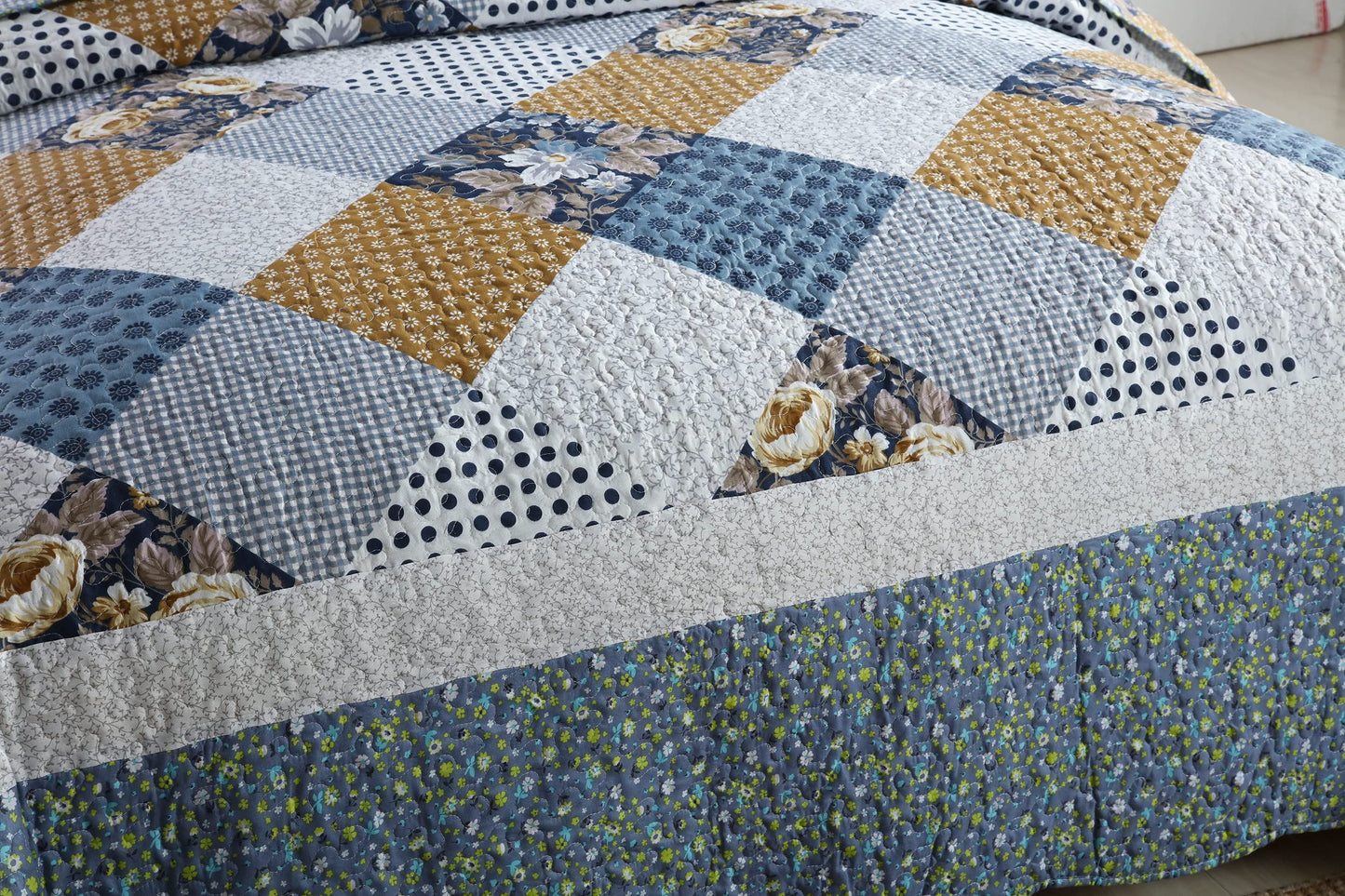 Travan 3-Piece King Bedspread Quilt Sets Patchwork Floral Oversized Reversible Soft Quilted Bedding Coverlet Set for All Seasons, King Size