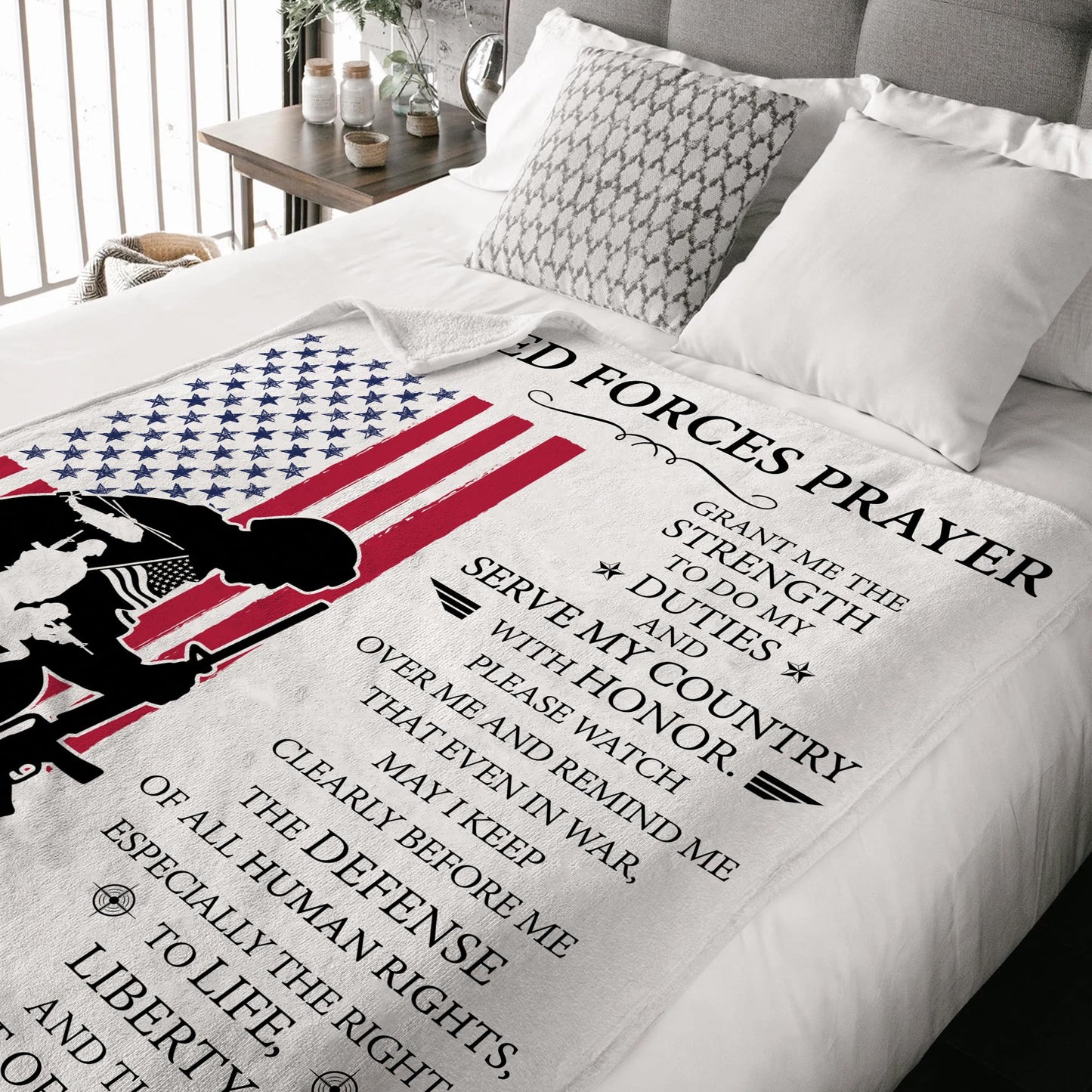Bozspacer Veteran Blanket Armed Forces Prayer - Patriotic Throw for American Veterans Day - USA Flag Soldier Decor 4th of July Gift - Soft Plush Bedding for Home Independence Day Celebration - 50"x60"