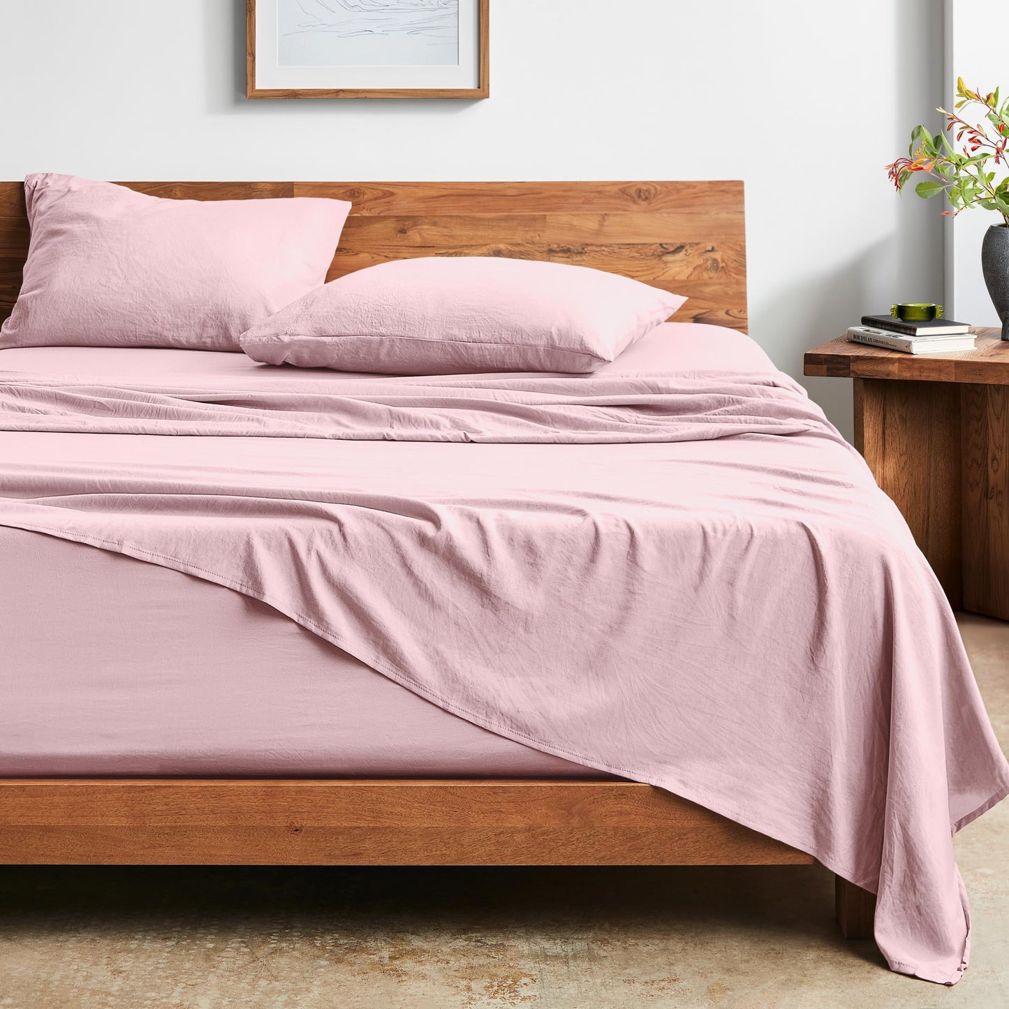 Bare Home Queen Sheet Set - Luxury 1800 Ultra-Soft Stonewashed Microfiber - Brushed - Deep Pockets - Easy Fit - Breathable Bedding - Sheet Sets & Pillowcases (Queen, Dusty Pink)