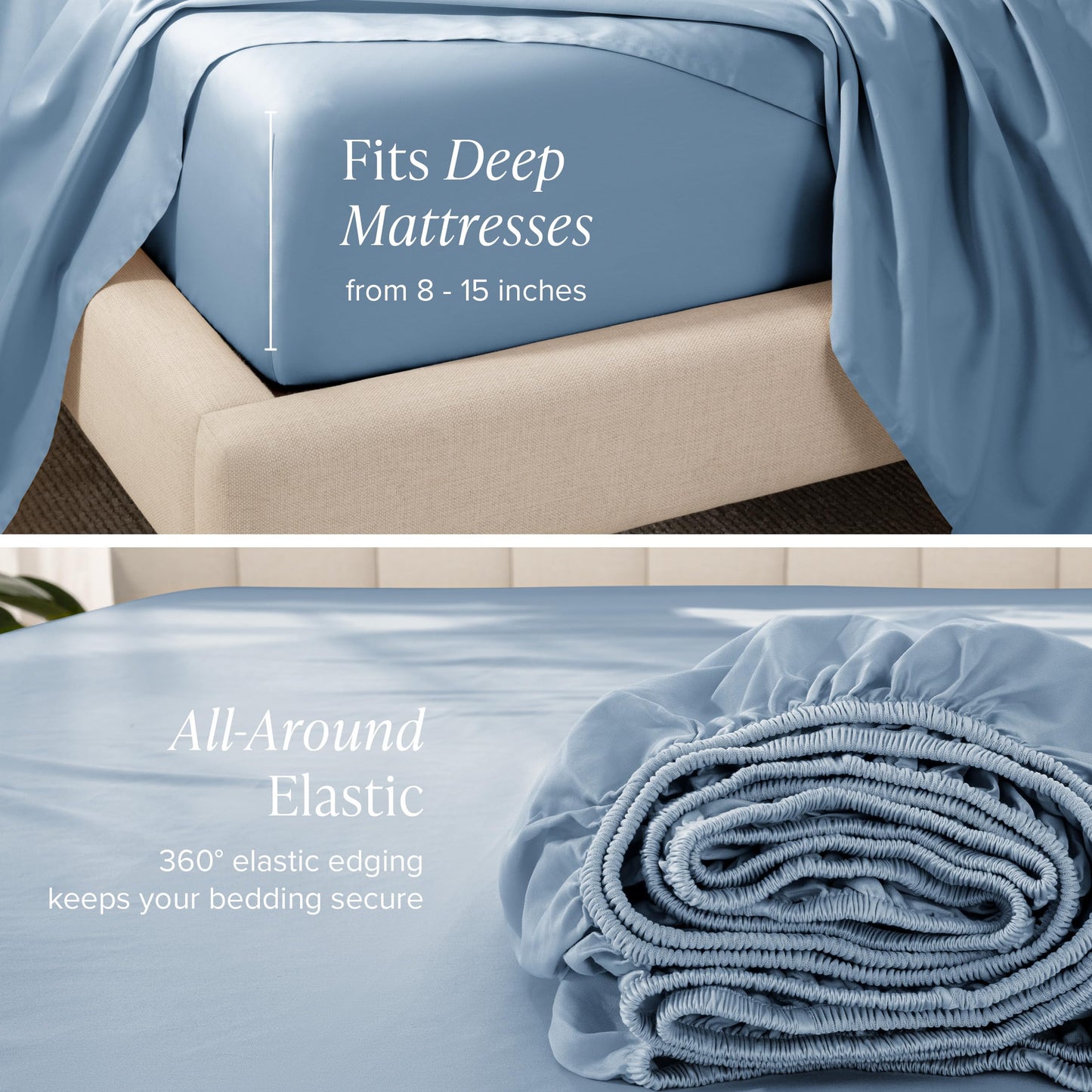 Bare Home 100% Organic Cotton Sateen Fitted Sheet - 400 Thread Count - Smooth Sateen Weave - Breathable & Cooling - Hotel Luxury - Durable Fitted Sheet - Deep Pocket (King, Dusty Blue)