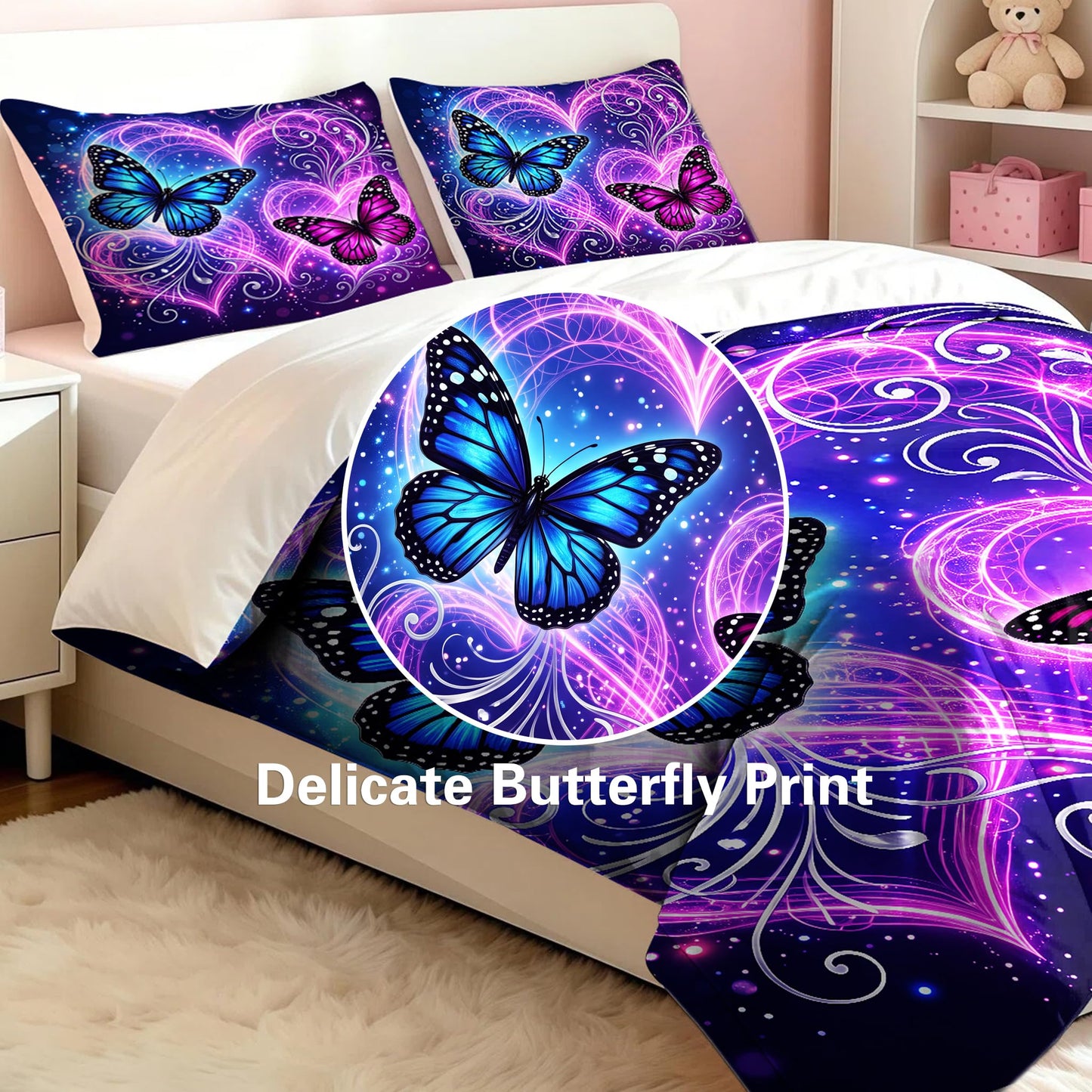 DJNEAR Purple Butterfly Comforter Sets Queen Bedding Set for Girls Women