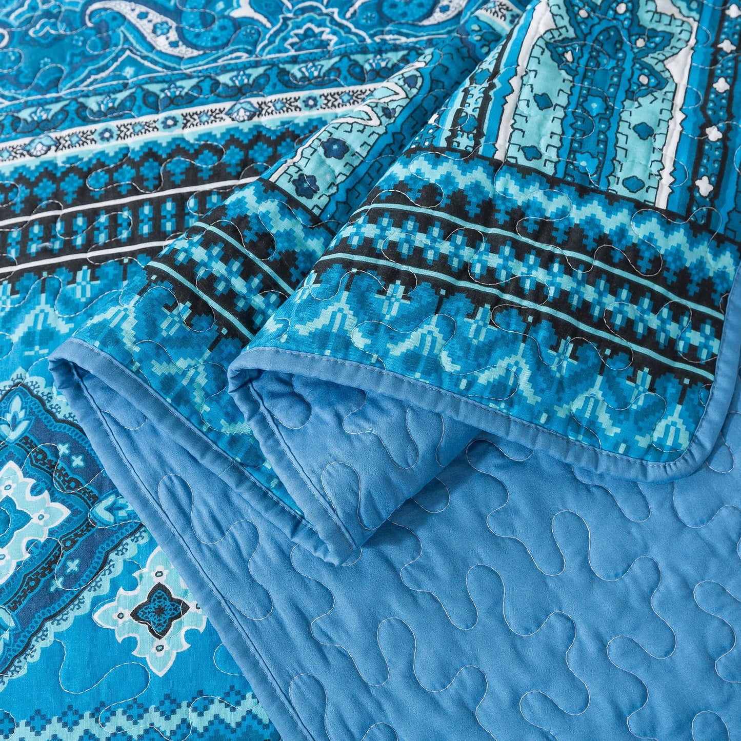 BEDIFANY Cotton Queen Quilt Sets, Lightweight Boho Queen Size Quilt Bedding Set with 2 Pillow Shams for Bed Decorations, Reversible Quilted Bedspread Coverlets for All Seasons