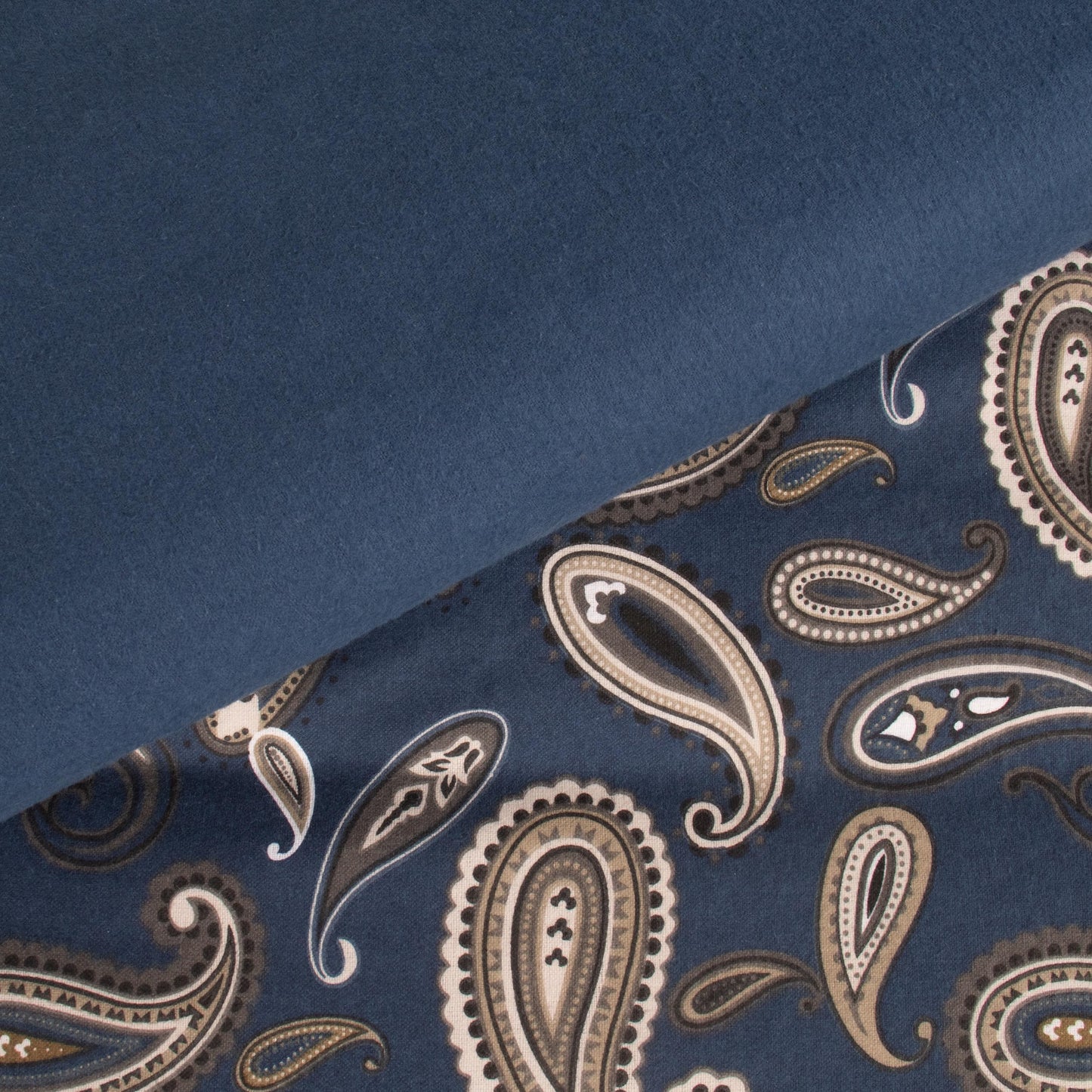 Superior Paisley Flannel Cotton Duvet Cover Set, Warm Fuzzy Comforter Cover, Cozy Soft Floral Bedding Essentials, Secure Button Closure, Includes 1 Duvet Cover, 2 Pillow Shams, Full/Queen, Navy Blue