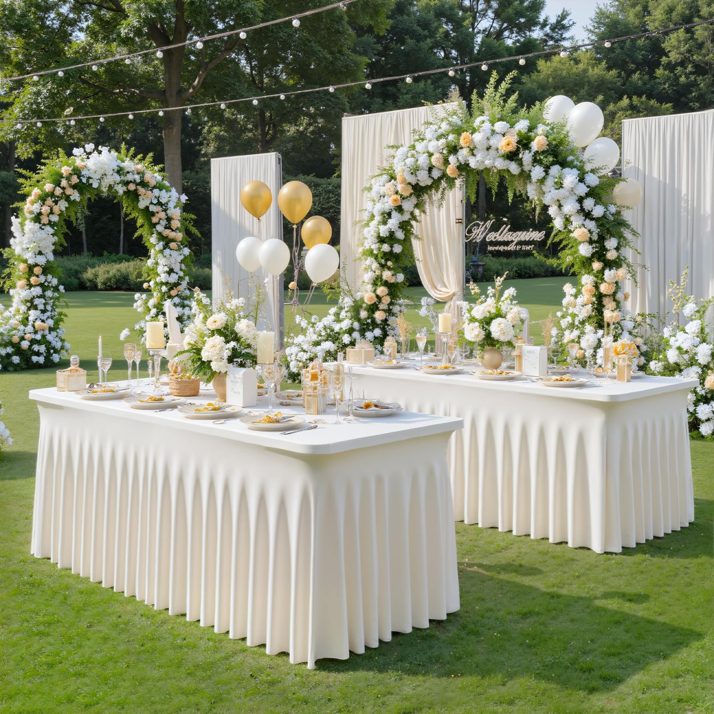 Besutolife 2 Pack Ivory Spandex Tablecloth for 6ft Rectangle Tables Fitted Table Cloth Stretch Table Covers Skirt 6ft Rectangular Tablecloths for Banquet Parties Wedding Decorations