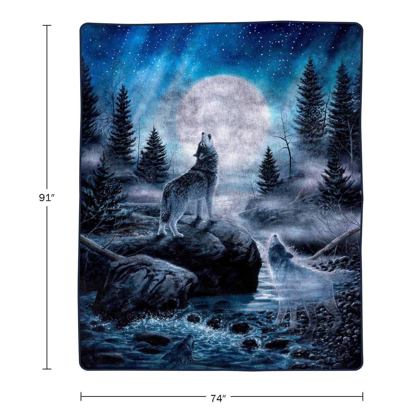Wolf Blanket - 80x92-Inch Printed Howling Wolf Moon Blanket - Plush Thick 8lb Faux Mink Queen Throw for Couches, Sofas, or Beds by Lavish Home (Blue)
