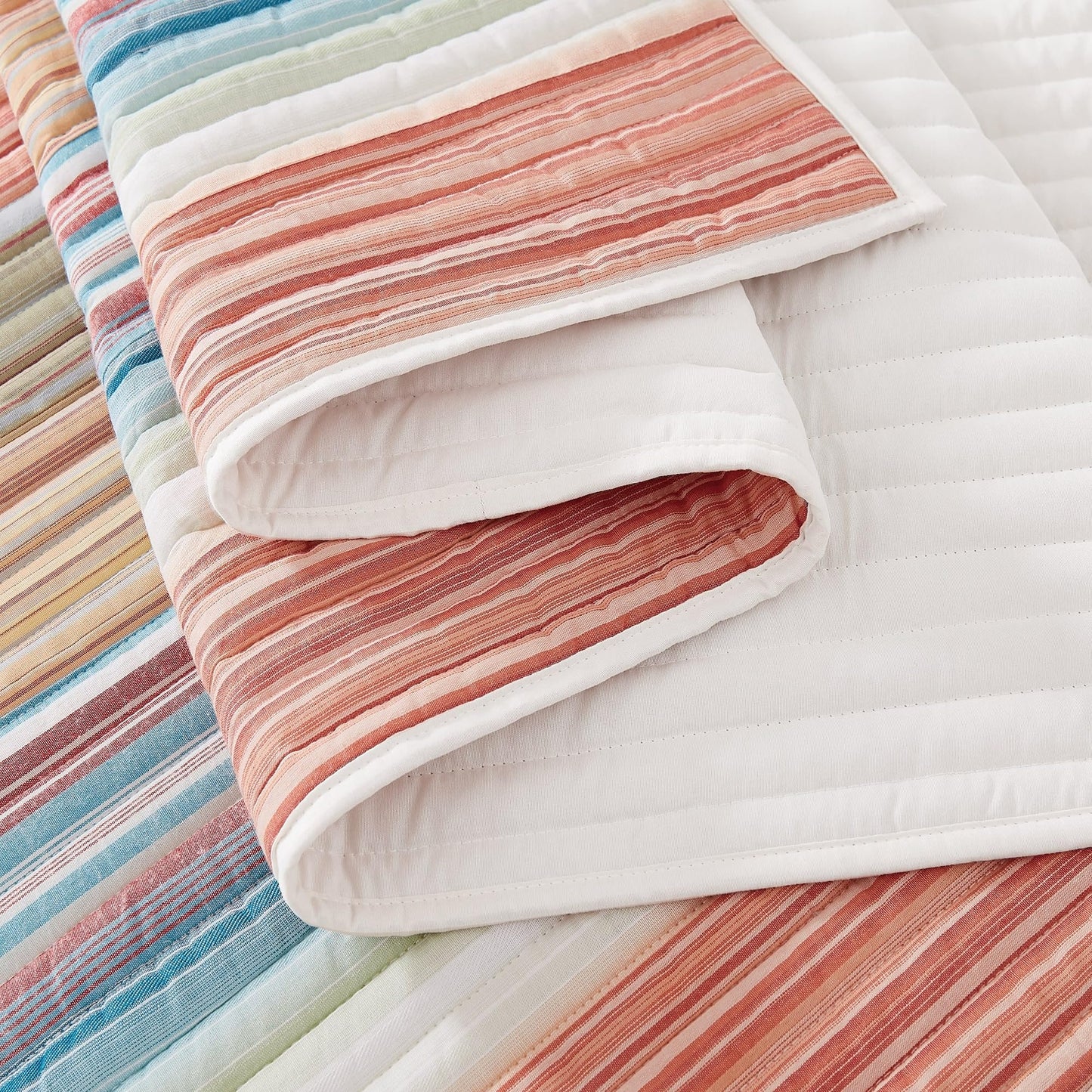Oceanfront Resort Palm Beach Yarn Dye Stripe 2 Piece Twin Quilt Set, Coastal and Nautical Themed, Oeko-TEX Certified Confidence