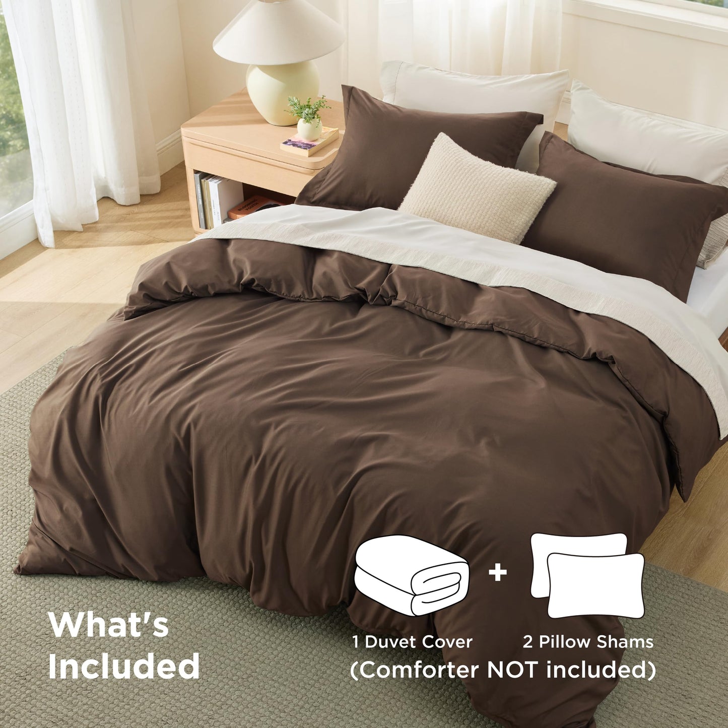Bedsure Duvet Cover Queen Size - Soft Double Brushed Bedding Set for Kids & Adults, Zipper Closure, 3 Pieces, Includes 1 Duvet Cover (90"x90") & 2 Pillow Shams, NO Comforter, Dark Brown