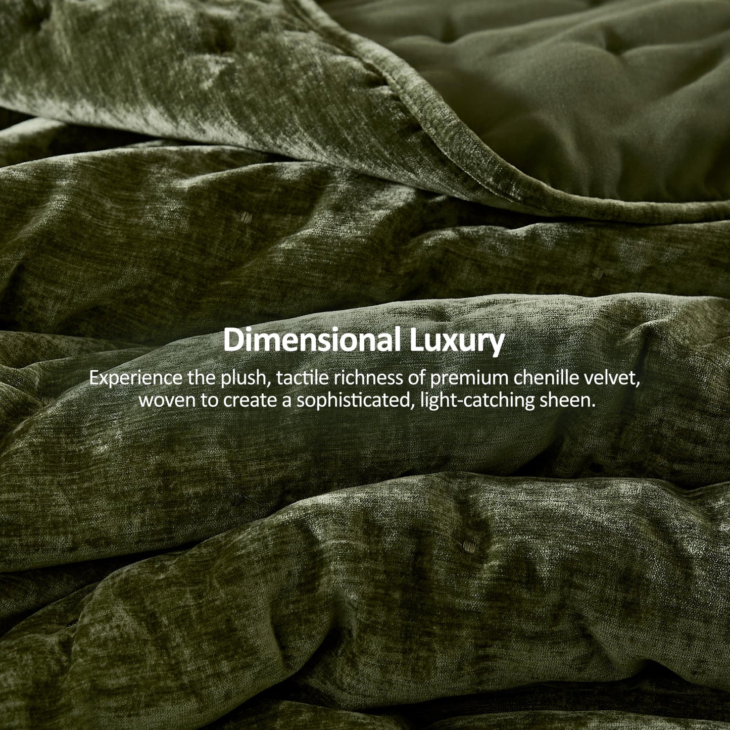 WDCOZY Chenille Velvet Queen Size Quilt Set - Olive Green Cloud Soft Lightweight Bedspread, Deep Forest Green Farmhouse Country Rustic Coverlet, Modern Bedding Warm Thin Comforter, 3 Pieces