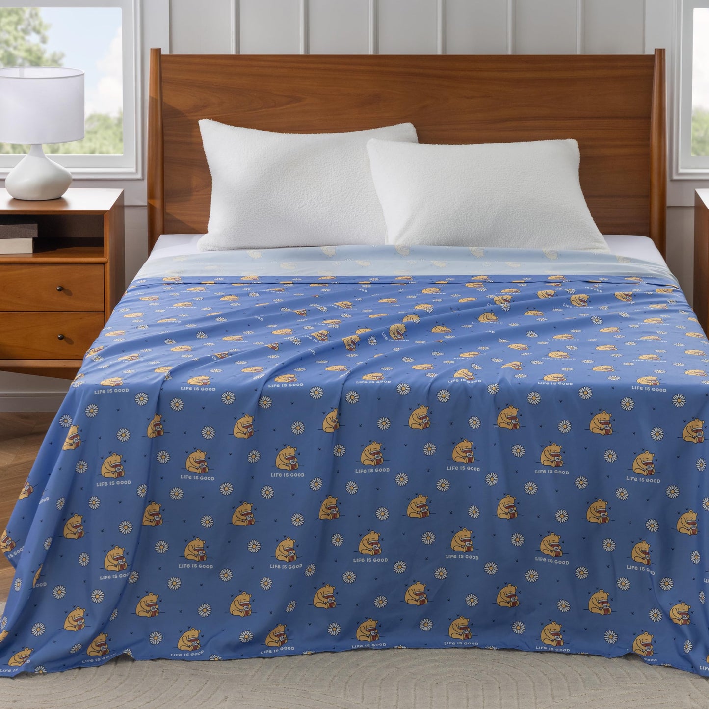 Berkshire LIG® Twin Flat Sheet (Only), Brushed Microfiber Sheet with Cute Cartoon Characters, Soft, Breathable, Easy-Care Bedding for LIG Fans, Spring Hunny Small Cornflower Blue