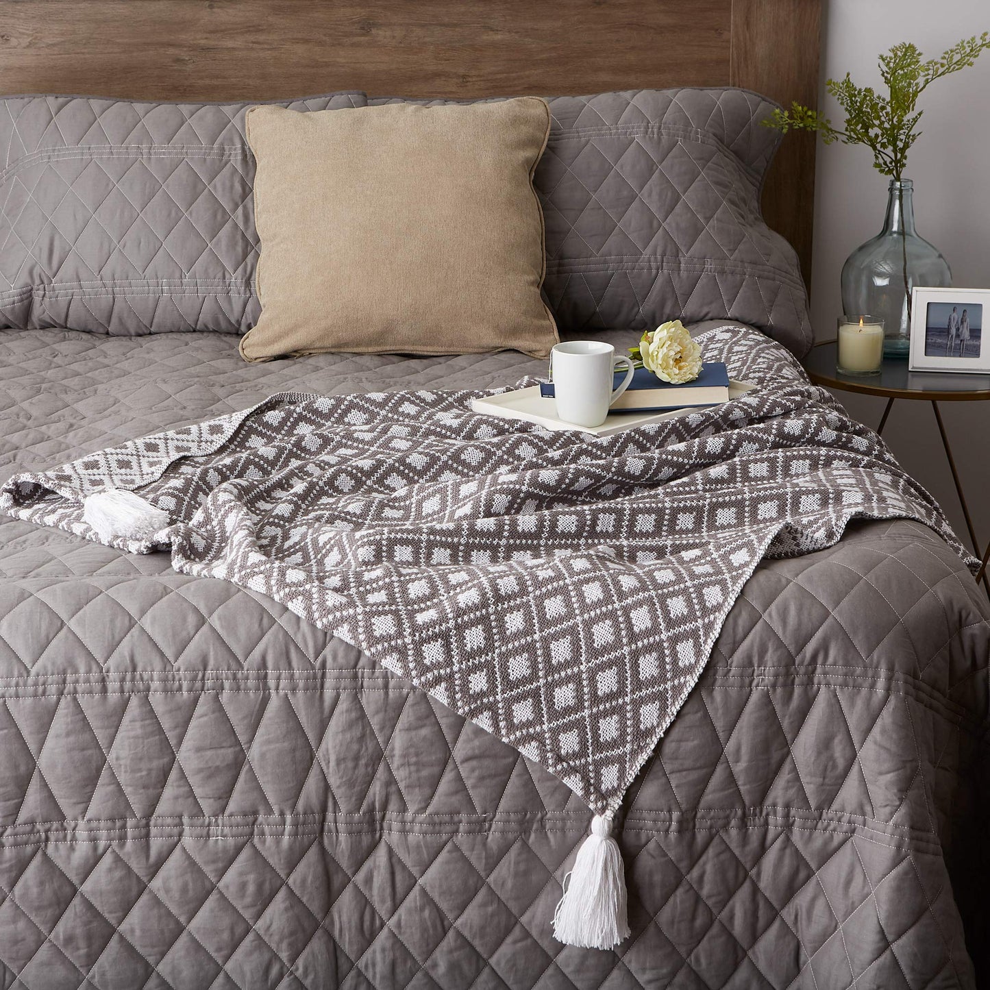 DII Gray Diamond Lattice Throw, 50x60