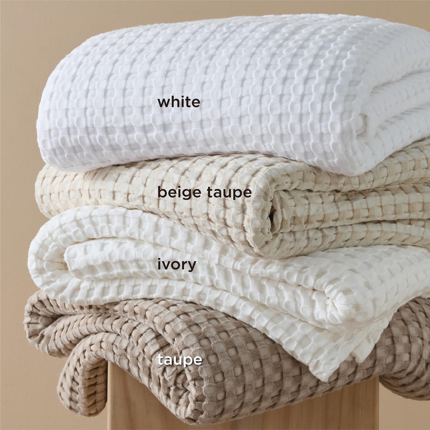 Bedsure Cooling Waffle Queen Size Blanket - Lightweight Cotton Summer Blanket of Rayon Derived from Bamboo for Hot Sleepers, Luxury Throws for Bed, Couch and Sofa, Ivory, 90x90 Inches