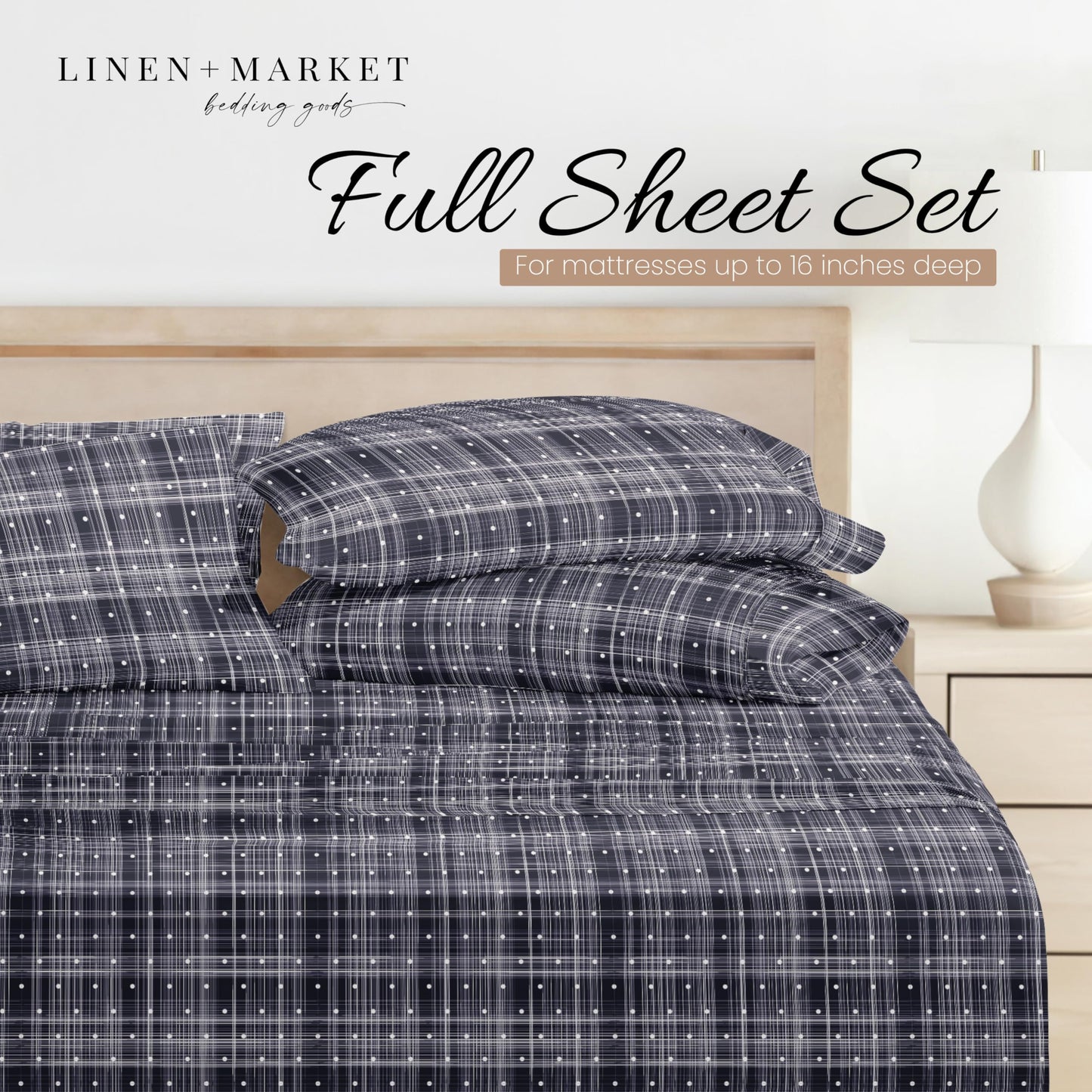 Linen Market 4 Piece Full Bedding Sheet Set (Navy Polka) - Sleep Better Than Ever with These Ultra-Soft & Cooling Bed Sheets for Your Full Size Bed - Deep Pocket Fits 16" Mattress