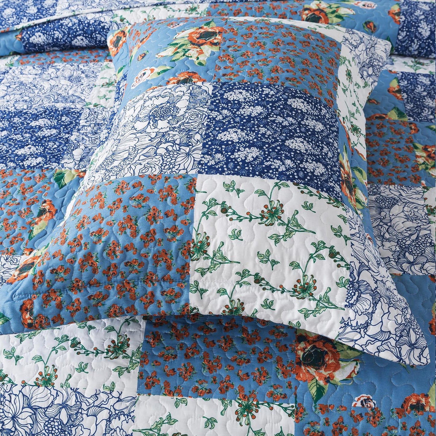 BEDIFANY Quilts Queen Size Bedding Set - Cotton-Filled Lightweight Bedspreads Queen Size (90 x 98 inch) with Garden Pattern - Reversible Farmhouse Queen Quilt Bedding Sets for Decorations, 3 Pieces