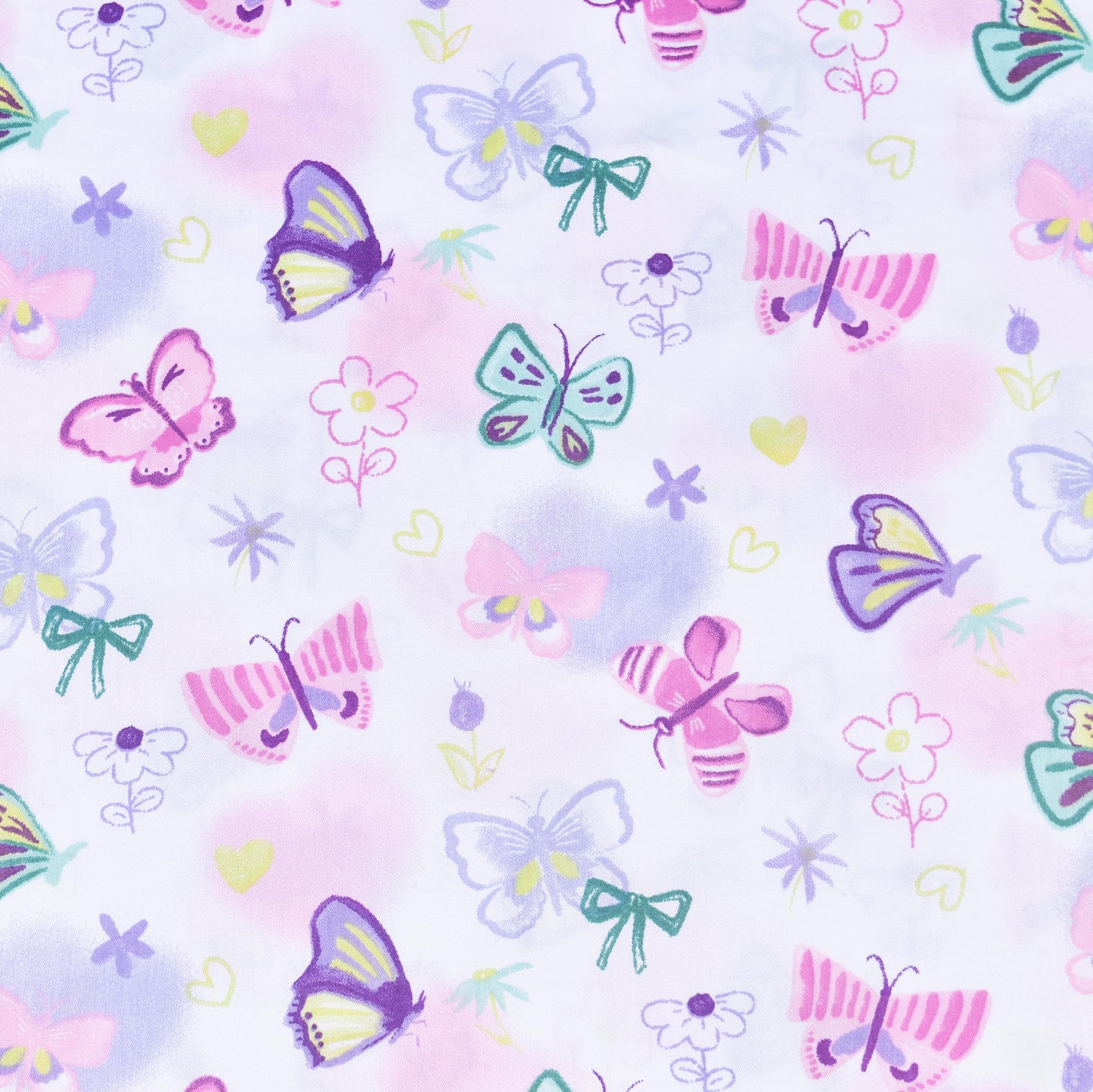 J-pinno Butterfly in Wonderland Purple Pink Cute Twin 100% Cotton 3 Pieces Sheet Set for Kids Girls Children, Flat Sheet + Fitted Sheet + Pillowcase Bedding Decoration Gift Set