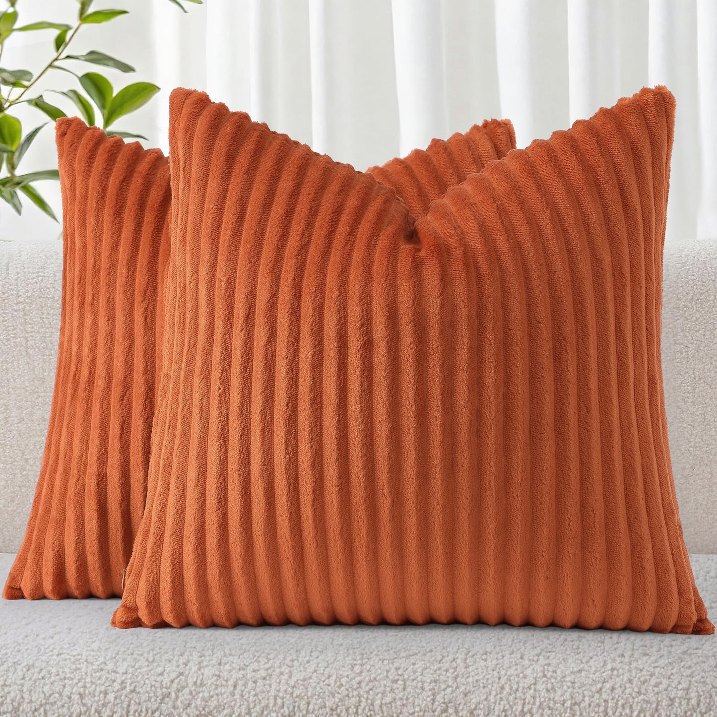 Simmore Decorative Throw Pillow Covers 18x18 Set of 2, Soft Natural Plush Flannel Double-Sided Fluffy Couch Pillow Covers for Sofa Living Room, Rust