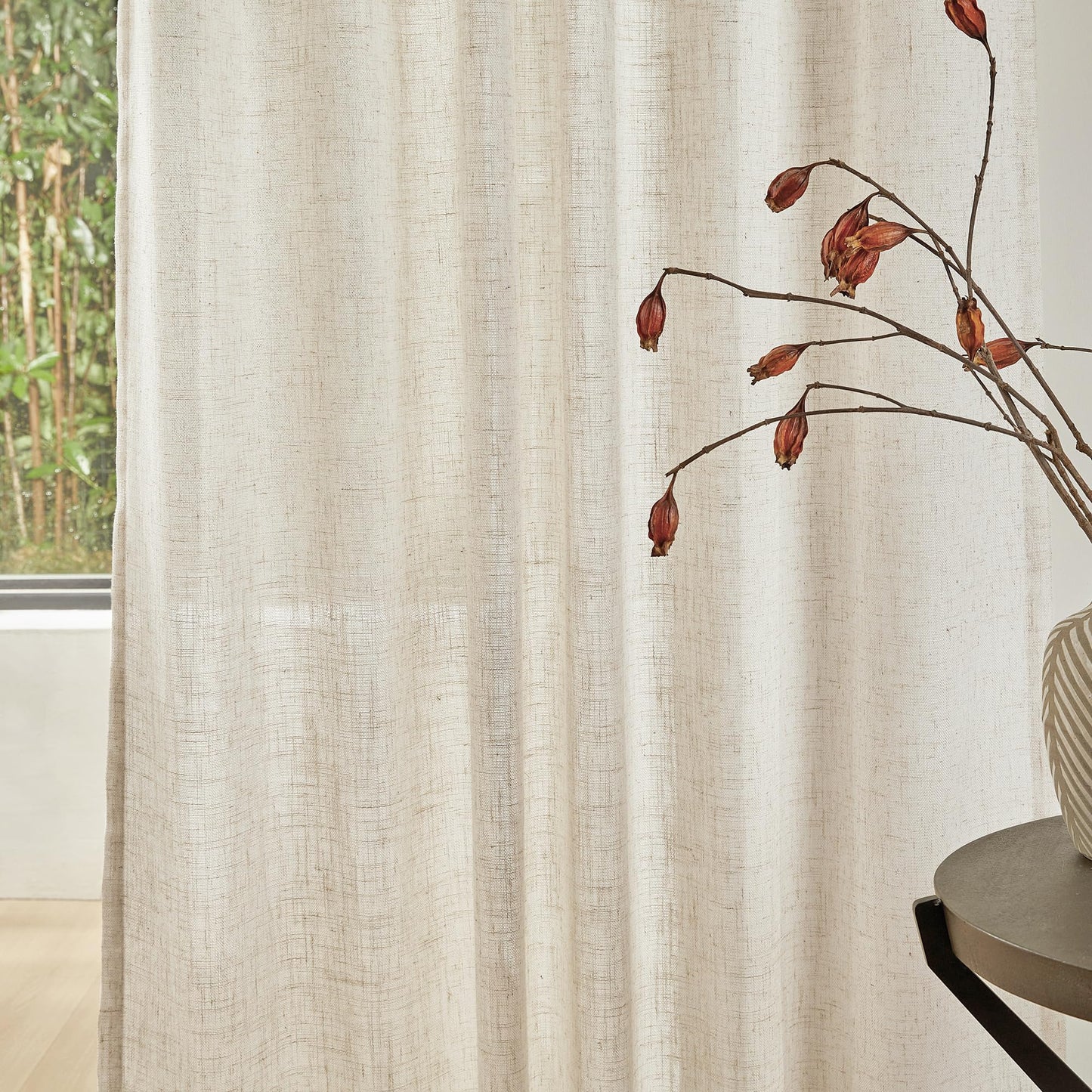 MYSKY HOME Linen Curtains for Living Room, Natural Semi Sheer Curtains & Drapes 84 inches Length 2 Panels Set Farmhouse Country Boho Style Back Tab Draperies for Sliding Glass Door, 50" Wide, Linen