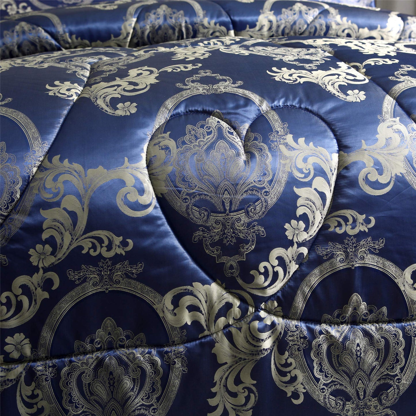 Raytrue-X King Comforter Set Silk Blanket All Season Bed Comforter King Set Royal Blue Jacquard Quilt Soft Microfiber Bedding Sets Matching 2 Pillow Shams(King, 104x90 inches)