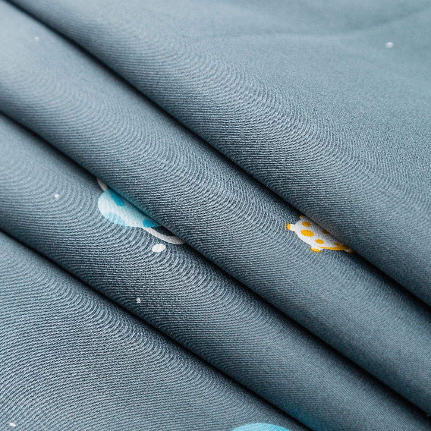 YuHeGuoJi Teal Space Duvet Cover Queen 100% Cotton 3 Pcs Set 1 Cartoon Yellow Blue Galaxy Duvet Cover with Zipper Ties 2 Pillowcases Modern Celestial Planet White Stars Bedding Set Soft