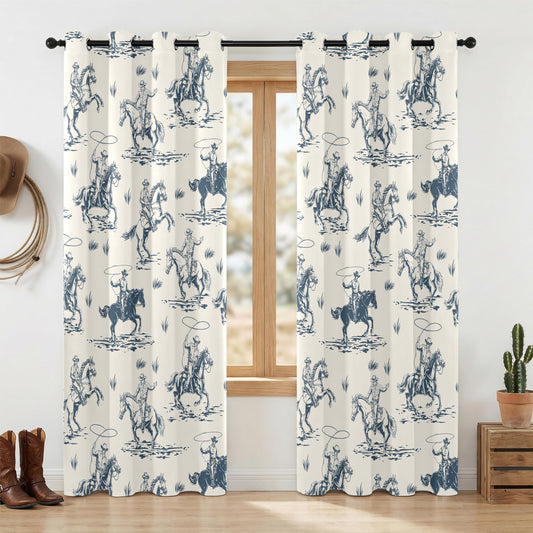 Western Cowboy Blackout Curtains – 100% Blackout Rustic Western Rodeo & Cowboy Design, Thermal Insulated Noise Reducing for Bedroom, Living Room & Man Cave (Vintage Lasso Riders, W52xL84, 2 Panels)