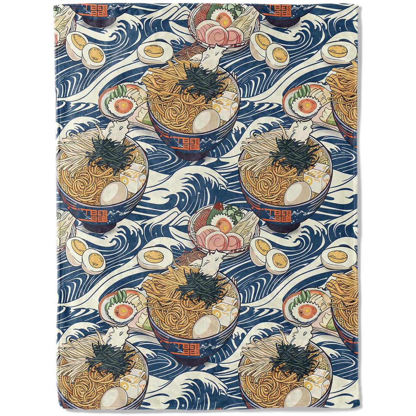 ainori Ramen Throw Blanket 50x60 in, Delicious Noodle Blue Waves Pattern Blankets for Couch Bedroom Living Room Indoor Decor, Lightweight Soft Cozy Bedding Birthday Gift for Kids Boys Adults