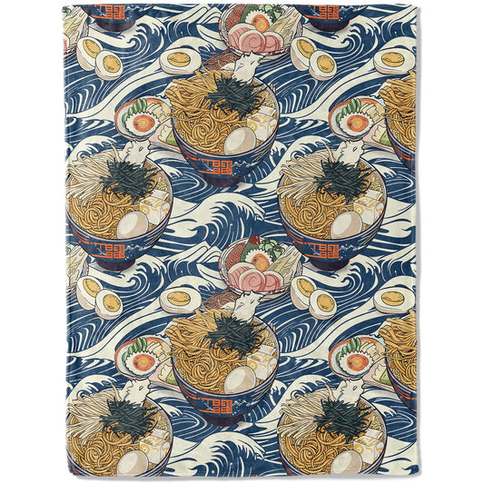 ainori Ramen Throw Blanket 50x60 in, Delicious Noodle Blue Waves Pattern Blankets for Couch Bedroom Living Room Indoor Decor, Lightweight Soft Cozy Bedding Birthday Gift for Kids Boys Adults
