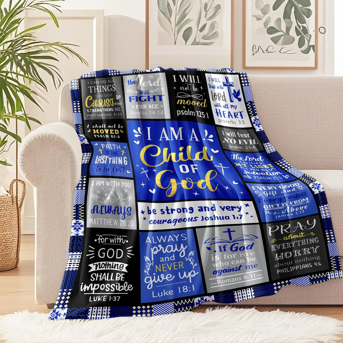 Molcunn Christian Blanket Gifts for Men, Baptism Gifts for Boys, Inspirational Birthday Religious Catholic Spiritual Gift for Man Son Dad, Bible Verse Throw Blanket 50"x40"