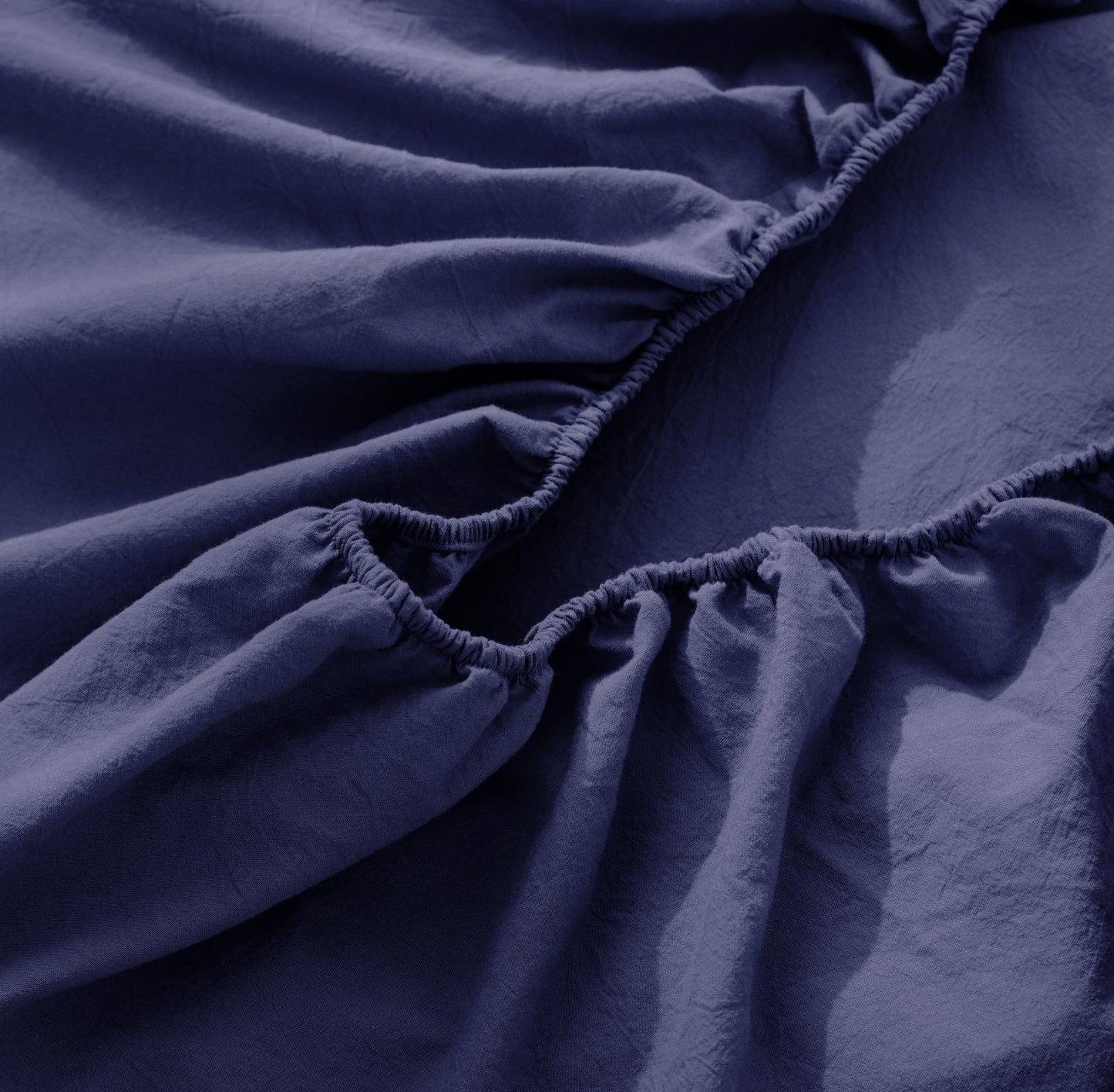MooMee Fitted Bottom Sheet Only 100% Washed Cotton Linen Like Textured Breathable Durable Soft Comfy Deep Pocket Fits Mattress up to 17" (Dark Blue, Queen)