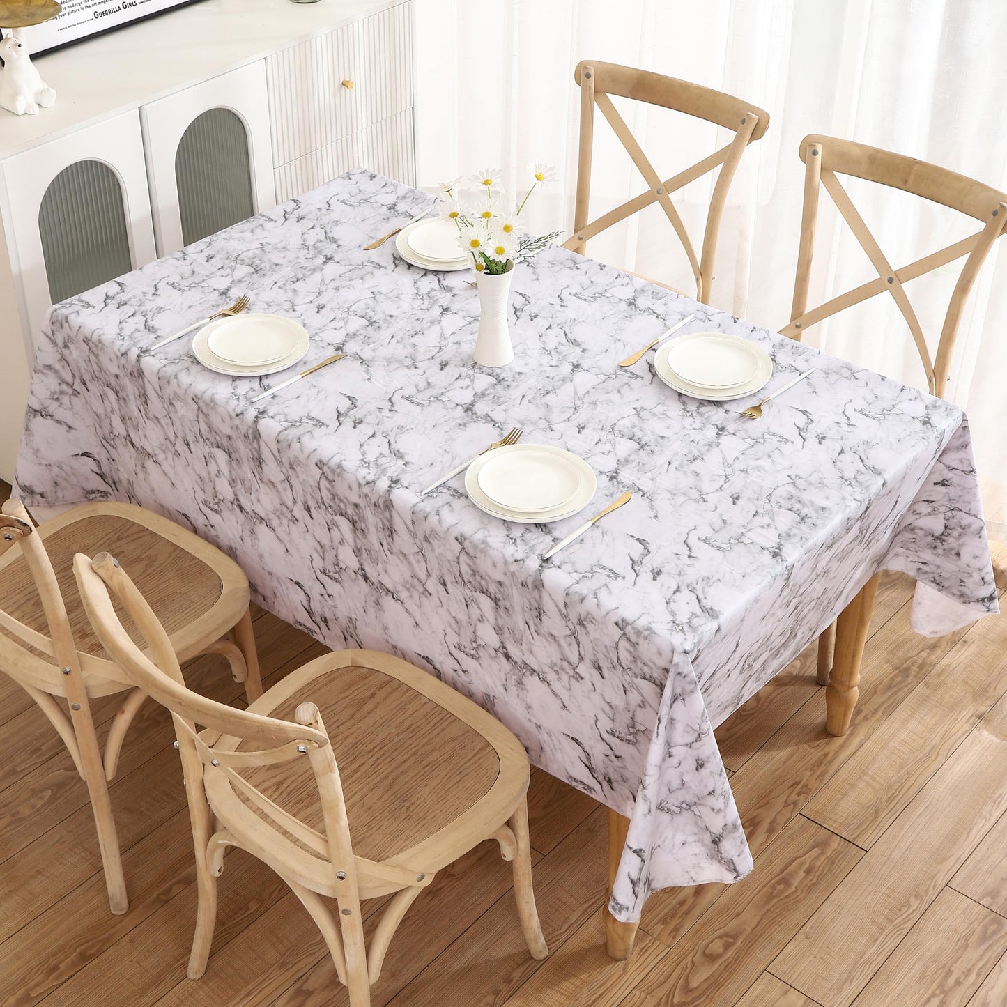 Walrus Heavy Duty Vinyl Tablecloth with Flannel Backing Waterproof Oil-Proof Plastic Table Cloth Stain-Resistant Wipeable Rectangle or Square Table Cover for Indoor and Outdoor (Marble, 54X54 Inch)