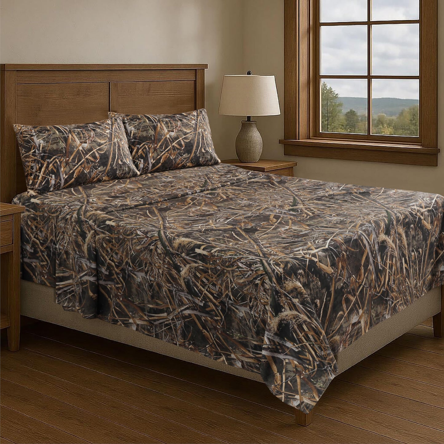 VISI-ONE Realtree Max-5 Queen Camo 4 Piece Sheet Set – Lightweight, Cooling, Wrinkle-Free Microfiber 13" Deep Pocket Sheets, Unisex Rustic Western Farmhouse Style Made to Complement All Living Spaces