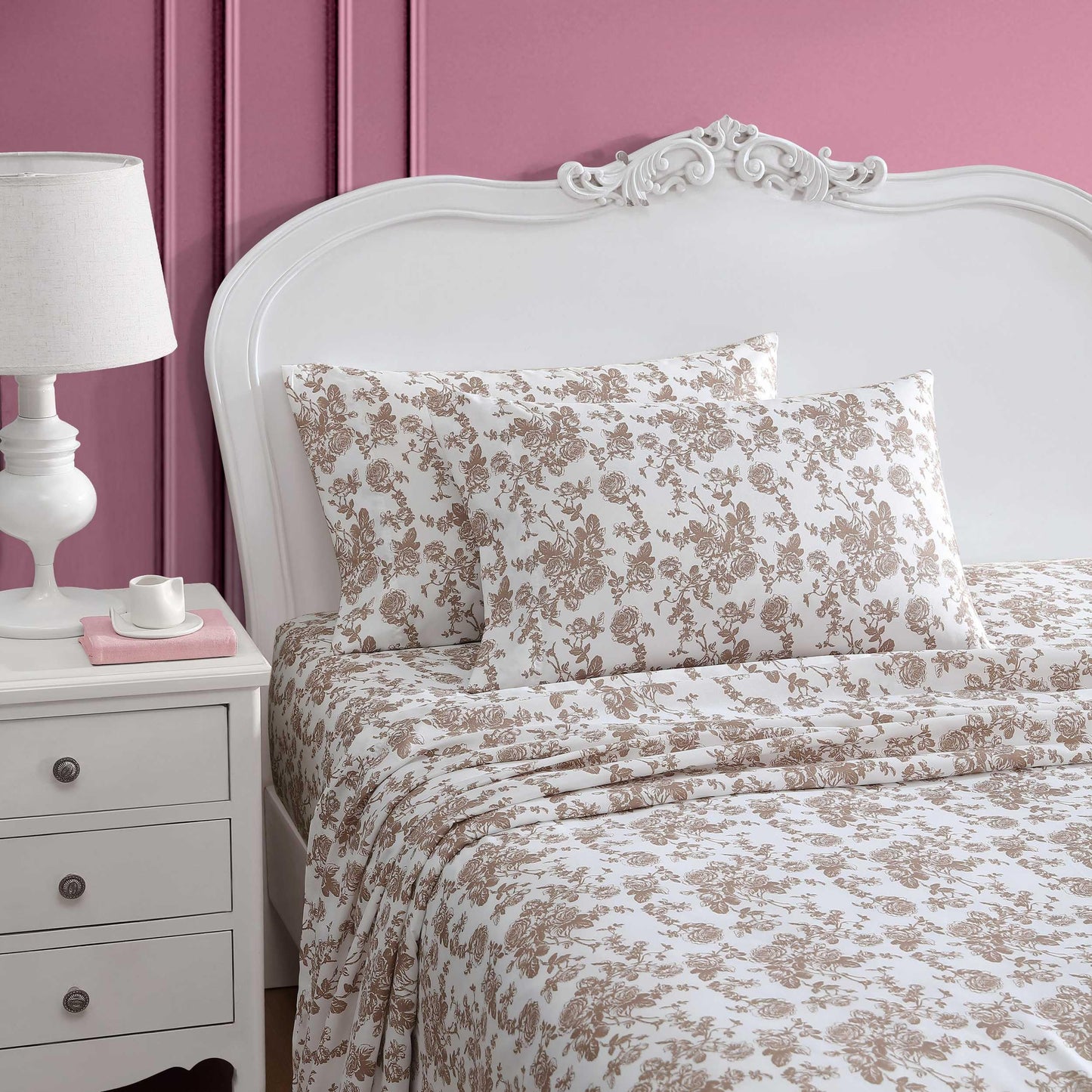 Betsey Johnson - Queen Bed Sheets, Soft & Lightweight Bedding, Fade & Wrinkle Resistant (Garden Toile Brown, Queen)
