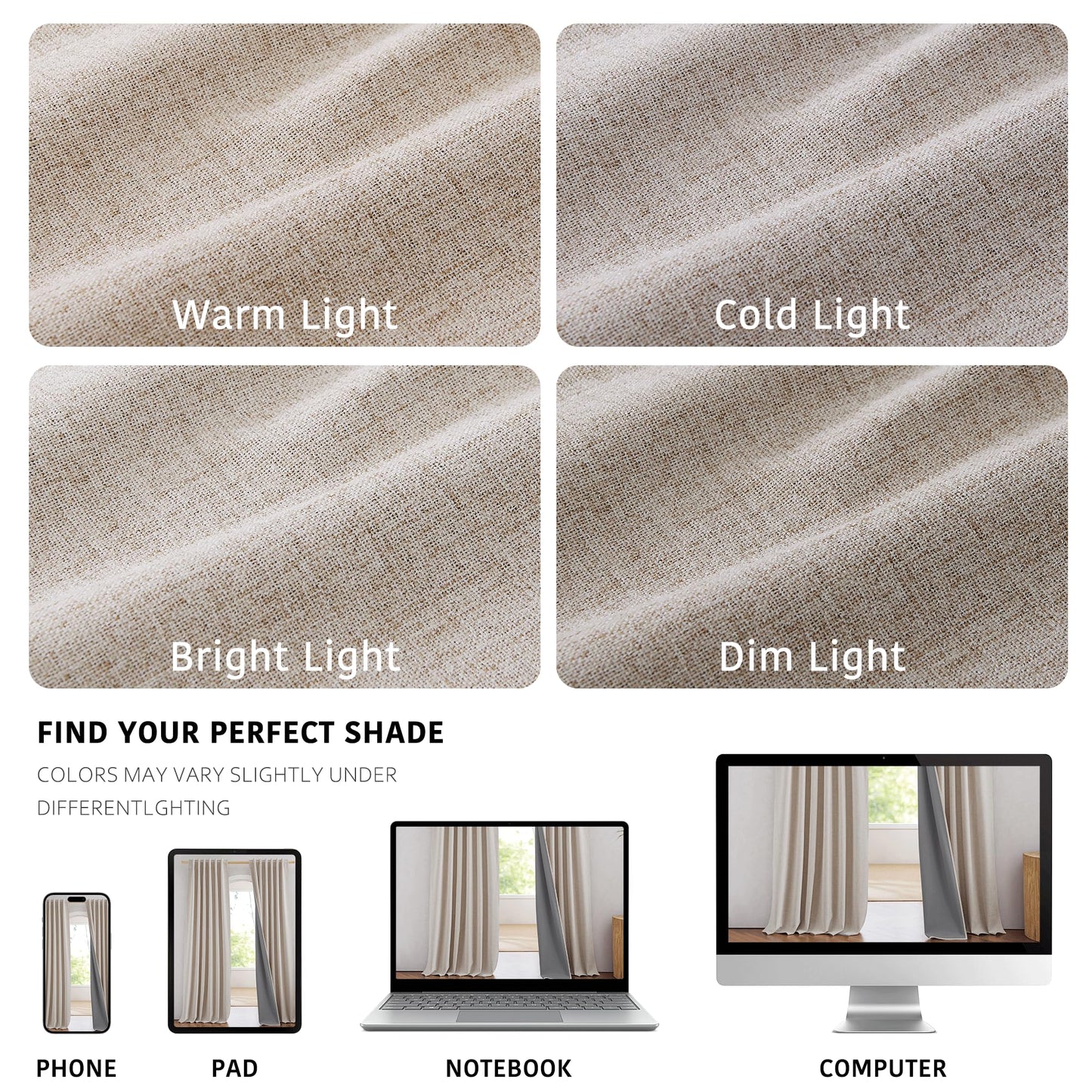 NICETOWN 100% Blackout Linen Curtains for Bedroom, W52 x L90 per Panel, Thermal Insulated & Privacy Living Room Curtains with Grey Liner, Linen Blend Draperies Farmhouse Style, 2 Panels, Natural