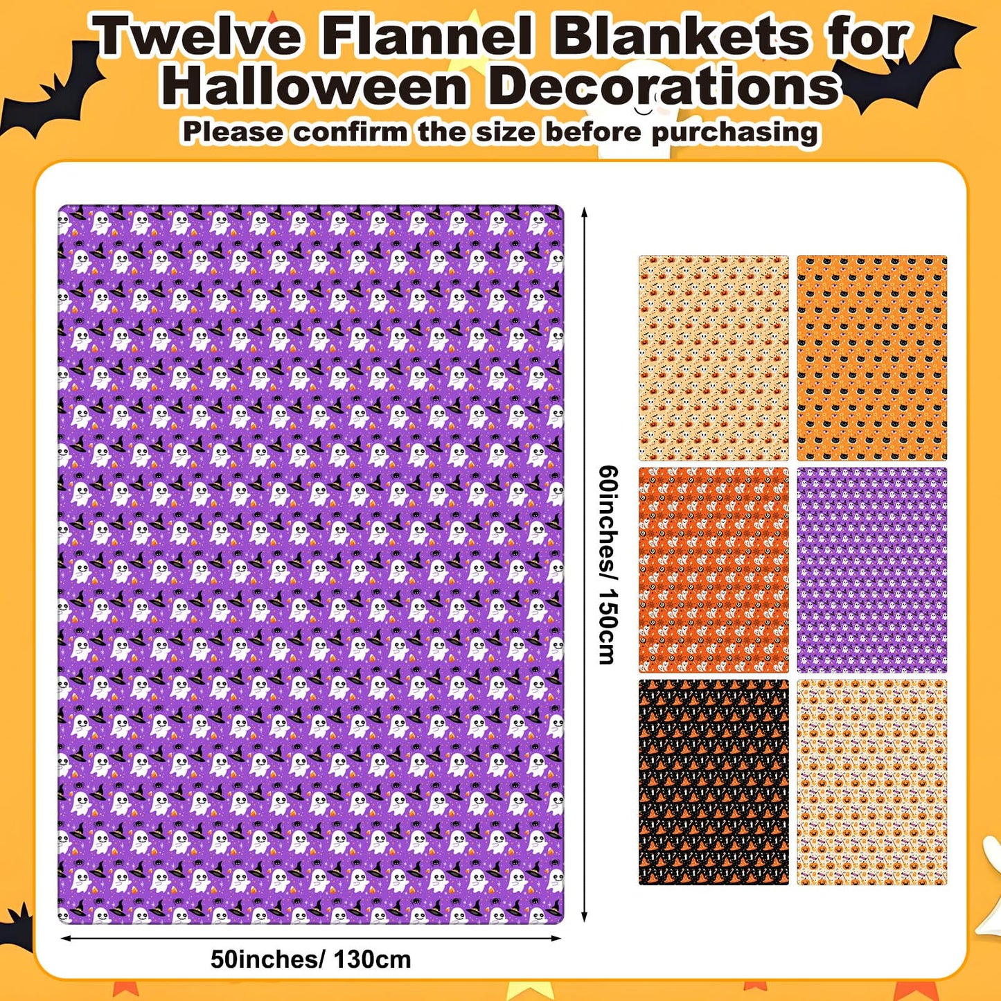 Fanfanwin 6 Pack Halloween Throws Blanket in Bulk Halloween Flannel Blanket Pumpkin Ghost Black Cat Lightweight Throw Soft Warm Fluffy Plush Quilt for Living Room Couch Dorm, 50 x 60 Inch