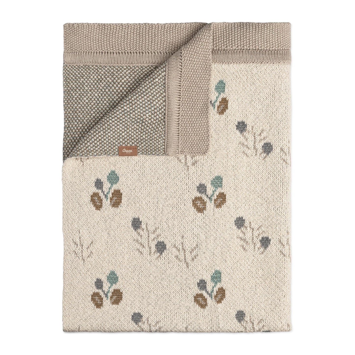 Crane Baby 100% Organic Cotton Knit Baby Blanket with Poppy Design, Soft Reversible Stroller and Crib Blanket, Gender Neutral Multicolor Bohemian