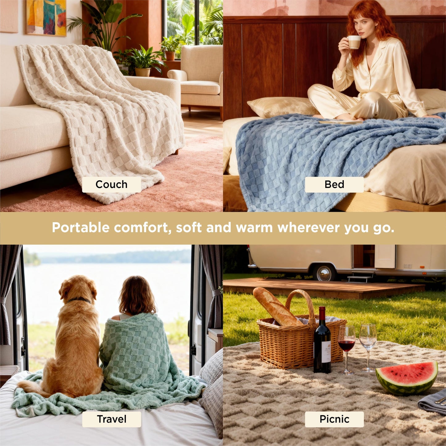 Bedsure Fleece Throw Blanket for Couch White and Sage Green