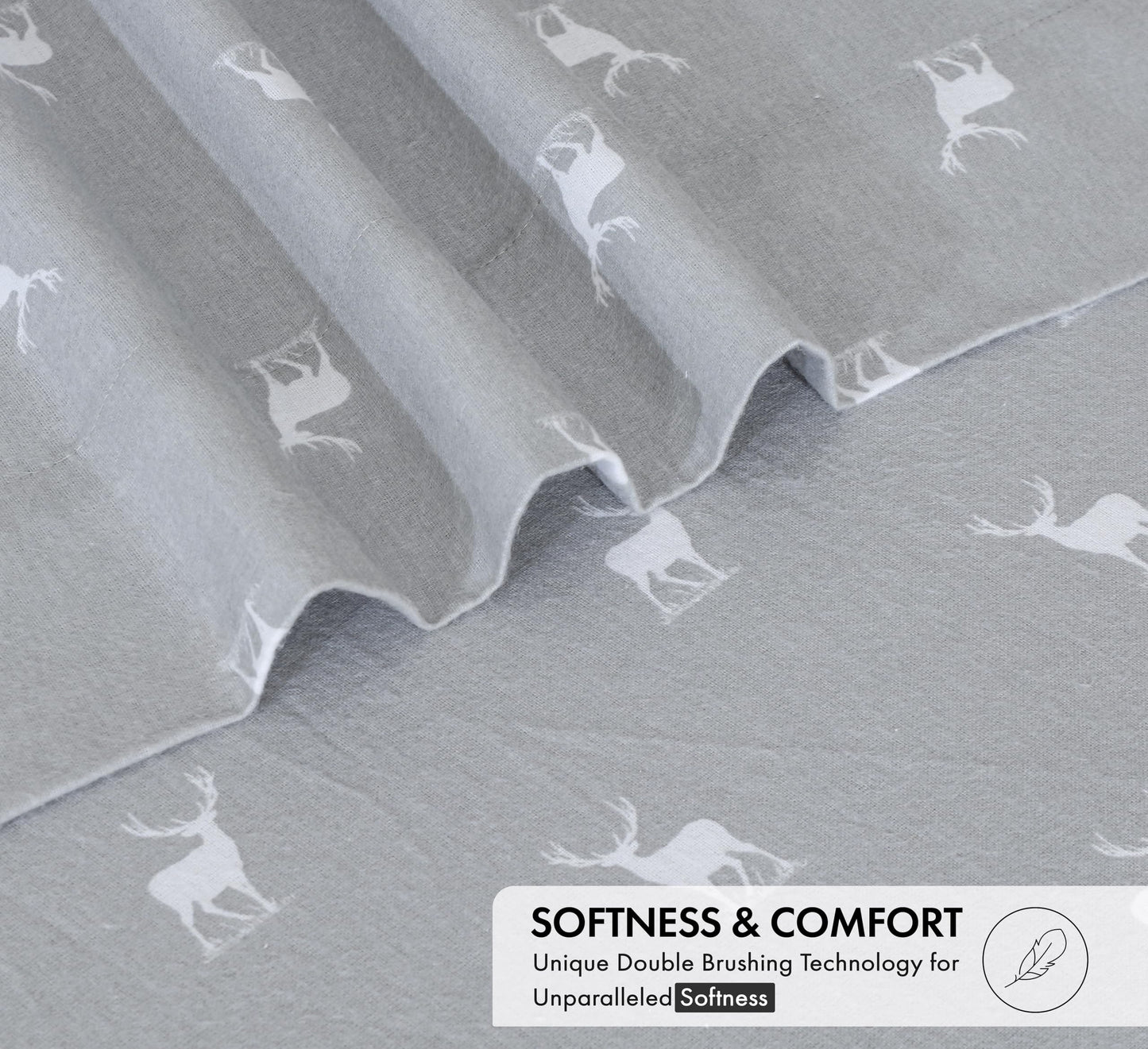 RUVANTI Flannel Sheets Queen Size - 100% Cotton Double Brushed Bed Sheets, Deep Pockets 16 Inches Queen Sheet Set, All Seasons Breathable & Extra Soft - Warm & Cozy, 4 Piece, Celestial Stag