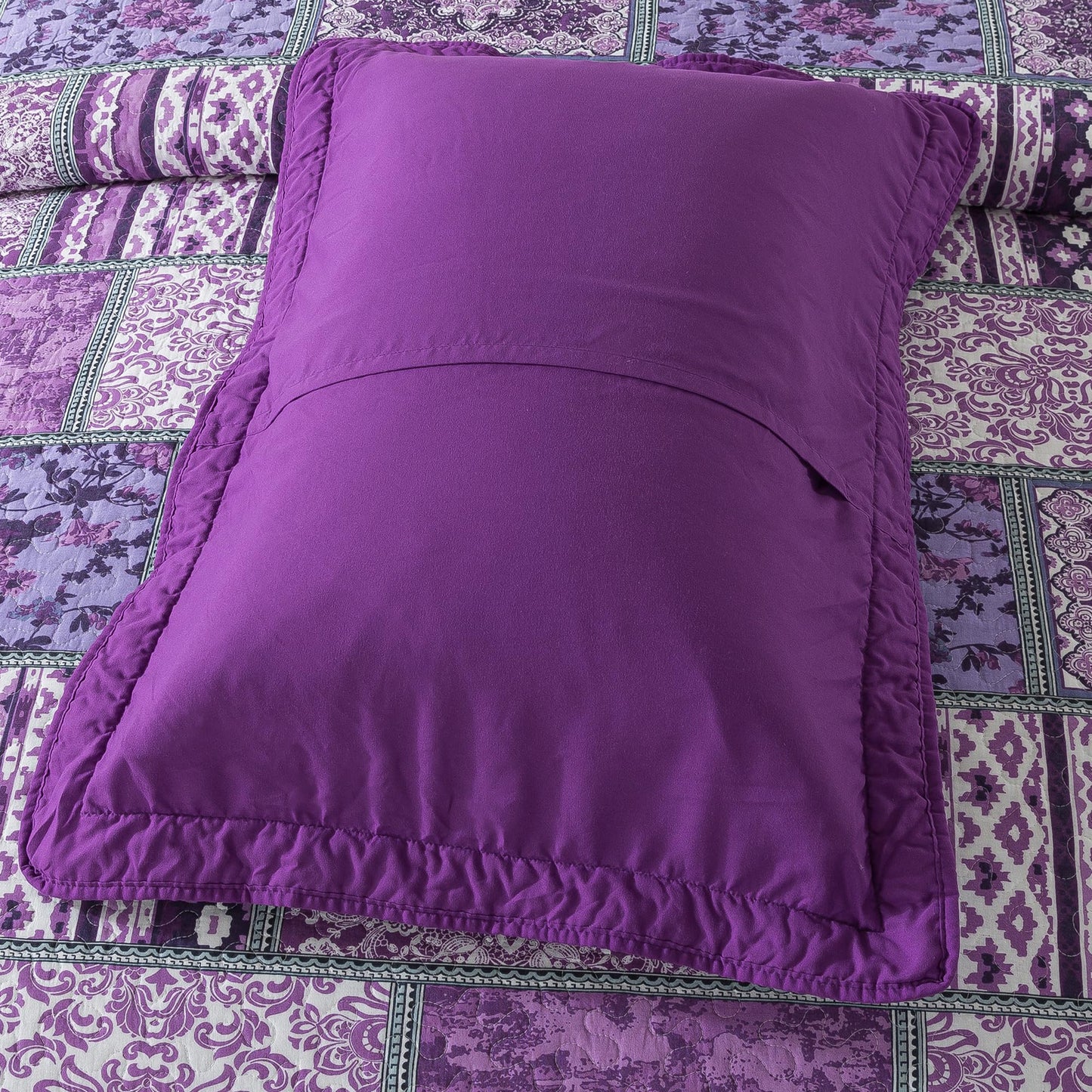 Etwel Cotton Patchwork Queen Size Quilt Set - Lightweight Breathable Reversible Bedspread for Hot Sleepers, Farmhouse Floral Bedding Set with 2 Pillow Shams for All Season (90"x98", Purple)