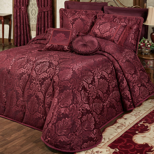 Touch of Class Camelot Luxury Bedding | Robust Burgundy | Matte Satin Damask on Richly Textured Jacquard-Woven Chenille | Designed 3 Piece Set Includes Cal King Quilted Bedspread & 2 King Shams