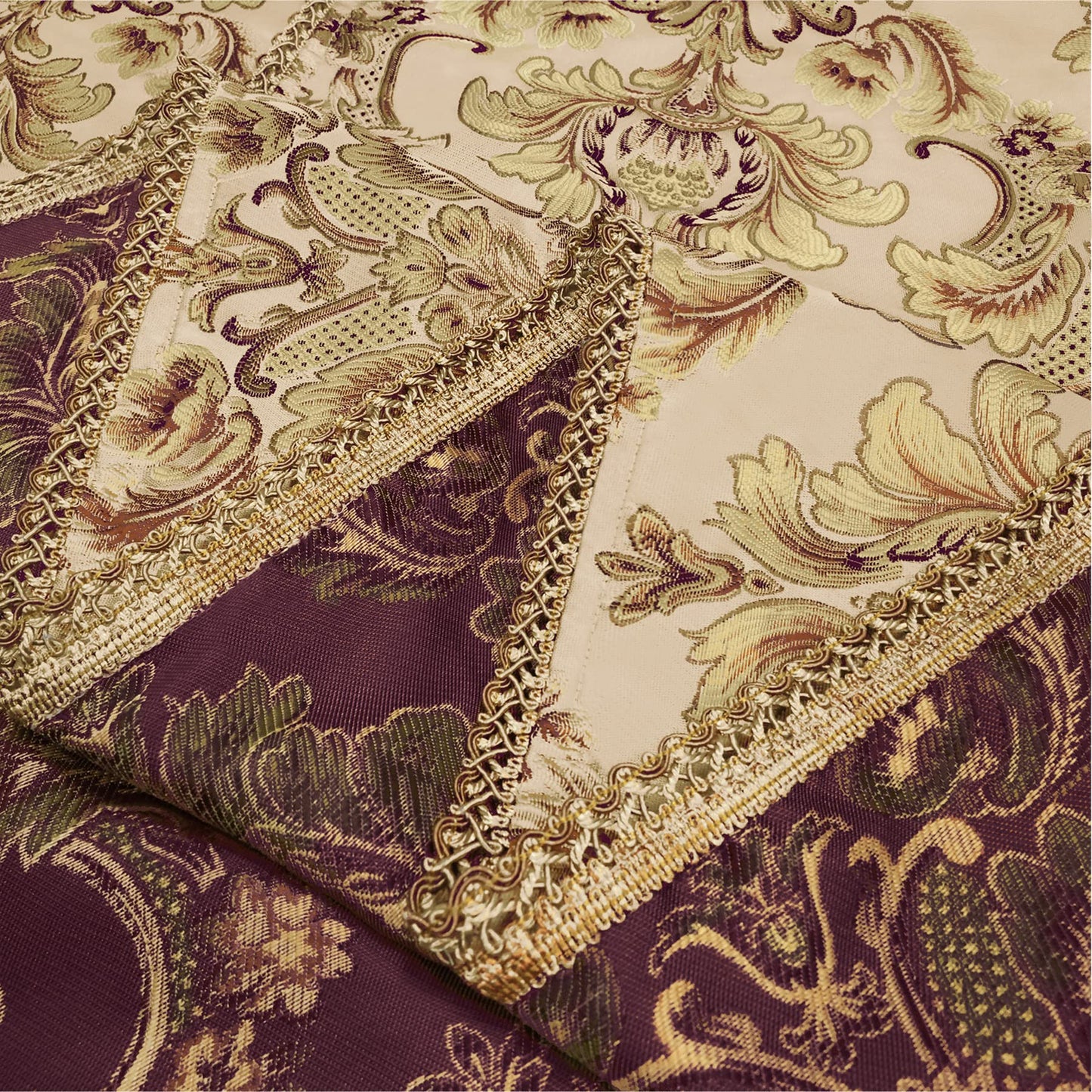 Loom and Mill Luxury Rectangle Tablecloth 60 x 84 Inches, Elegant Damask Golden Floral Table Cover with Handmade Tassels for Dining Table Banquets Decorations(Beige, 60"x84")