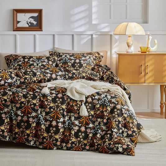 LifeTB Queen Comforter Set Vintage Paisley Floral Comforter Set with Flowers Leaves Pattern Fluffy Soft Vibrant Bohemian Floral Bedding Set Cottagecore Botanical Flowers Comforter with 2 Pillow Shams