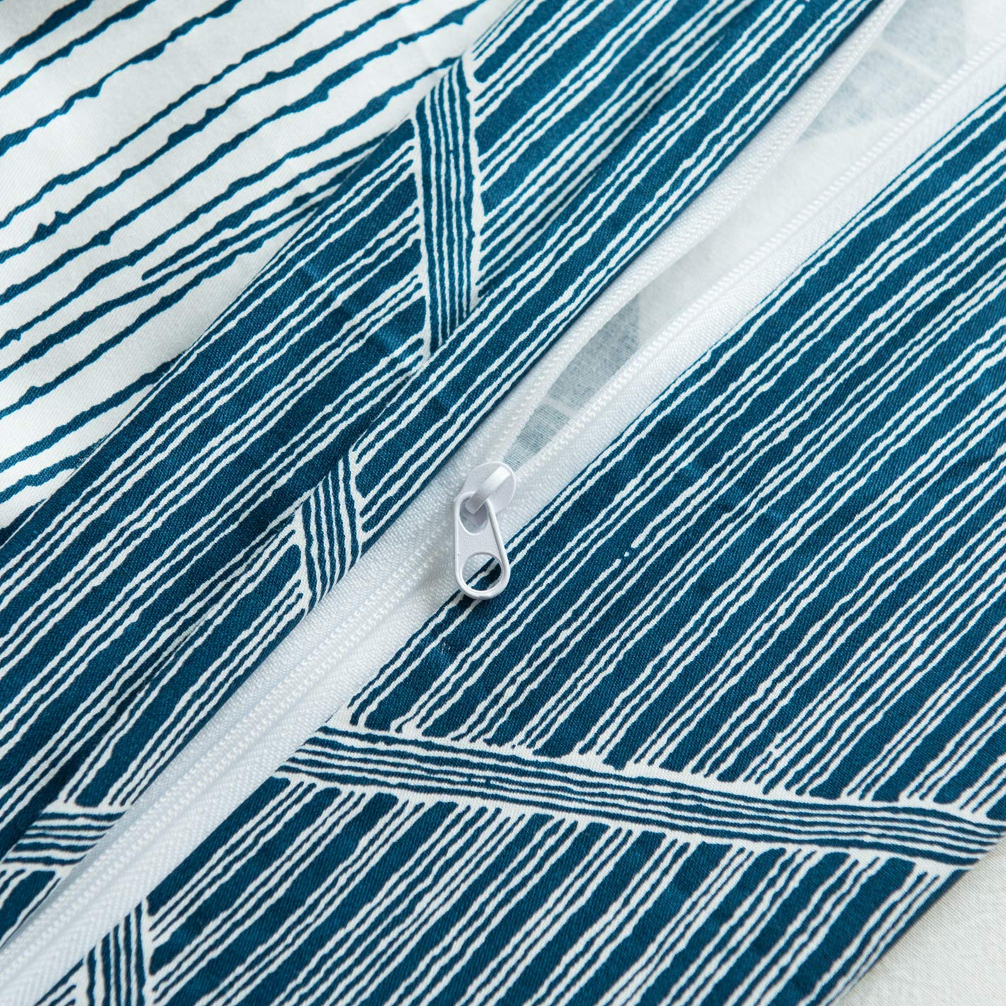 SUSYBAO Blue White Boho Duvet Cover Queen 100% Cotton Teal Bohemian Duvet Cover 3 Pieces Set 1 Vintage Aztec Patterned Duvet Cover with Zipper Ties 2 Pillowcases Soft Striped Bedding Set