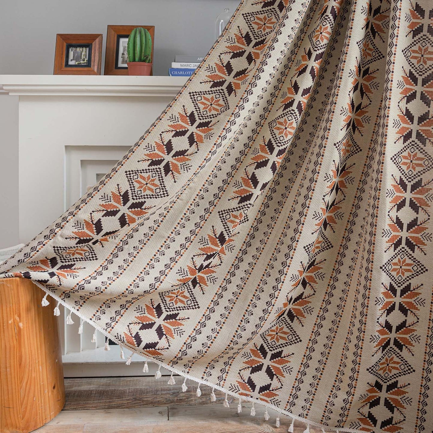 Boho Western Curtains 84 Inch Length 2 Panels Geometric Patterned Drapes Bohemian Semi Sheer Rod Pocket Tassel Window Curtain Panels Bedroom Living Room Farmhouse Coffee Brown Vintage Rustic Curtains