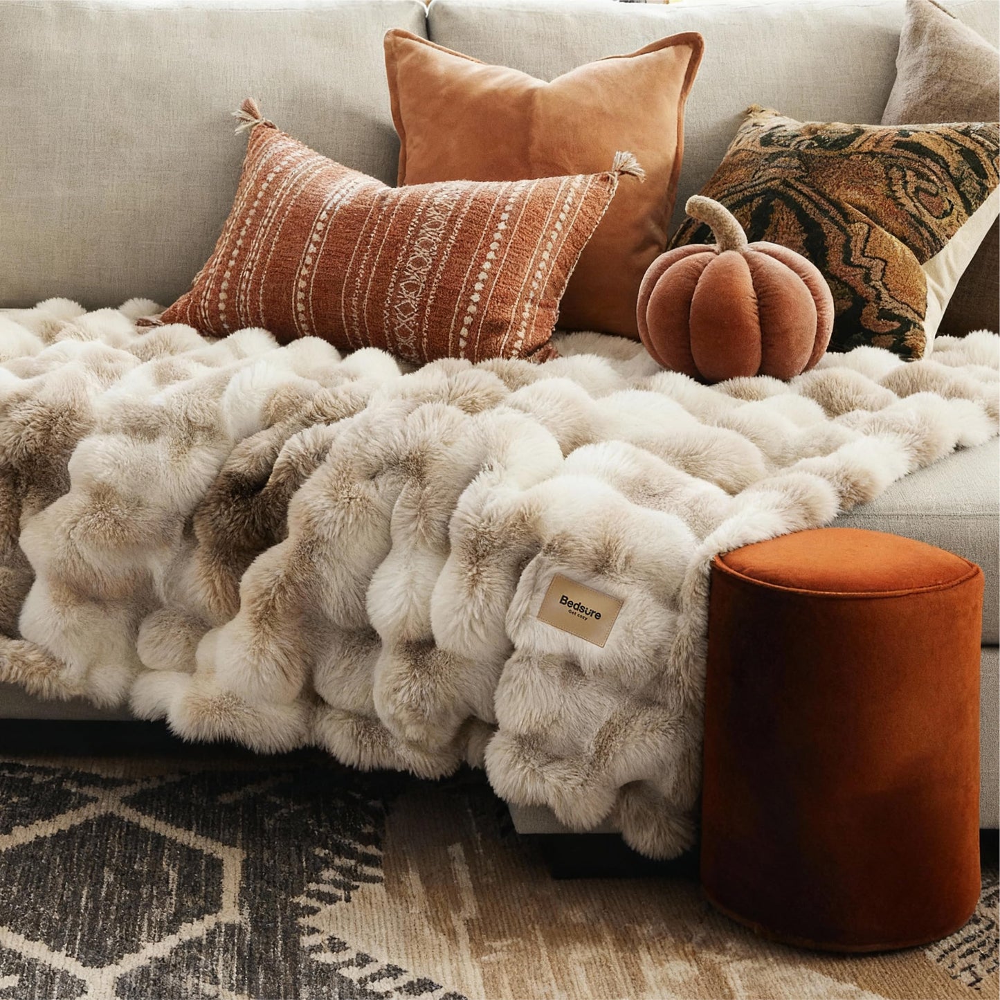 Bedsure Soft Fluffy Faux Fur Throw Blanket for Couch Sofa Chair, Fuzzy Fleece Bubble Blanket Cozy Gifts for Women Men Teen Girls, Taupe Brown Cloud Throw Minky Bed Cover Thick Warm Plush Bedding