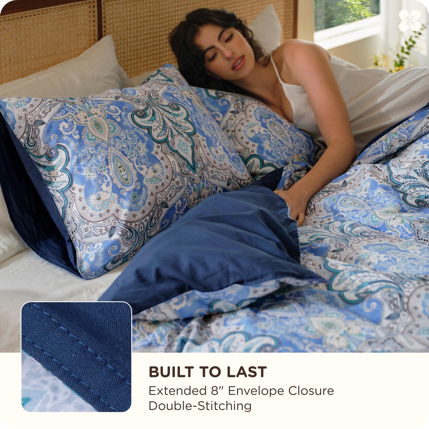 Bedsure Duvet Cover Queen Size - 100% Cotton Reversible Classic Paisley Damask Pattern Duvet Cover Set, 3 Pieces Soft & Breathable PureWoven Bedding Set with 2 Pillow Shams (Blue Paisley 90"x90")