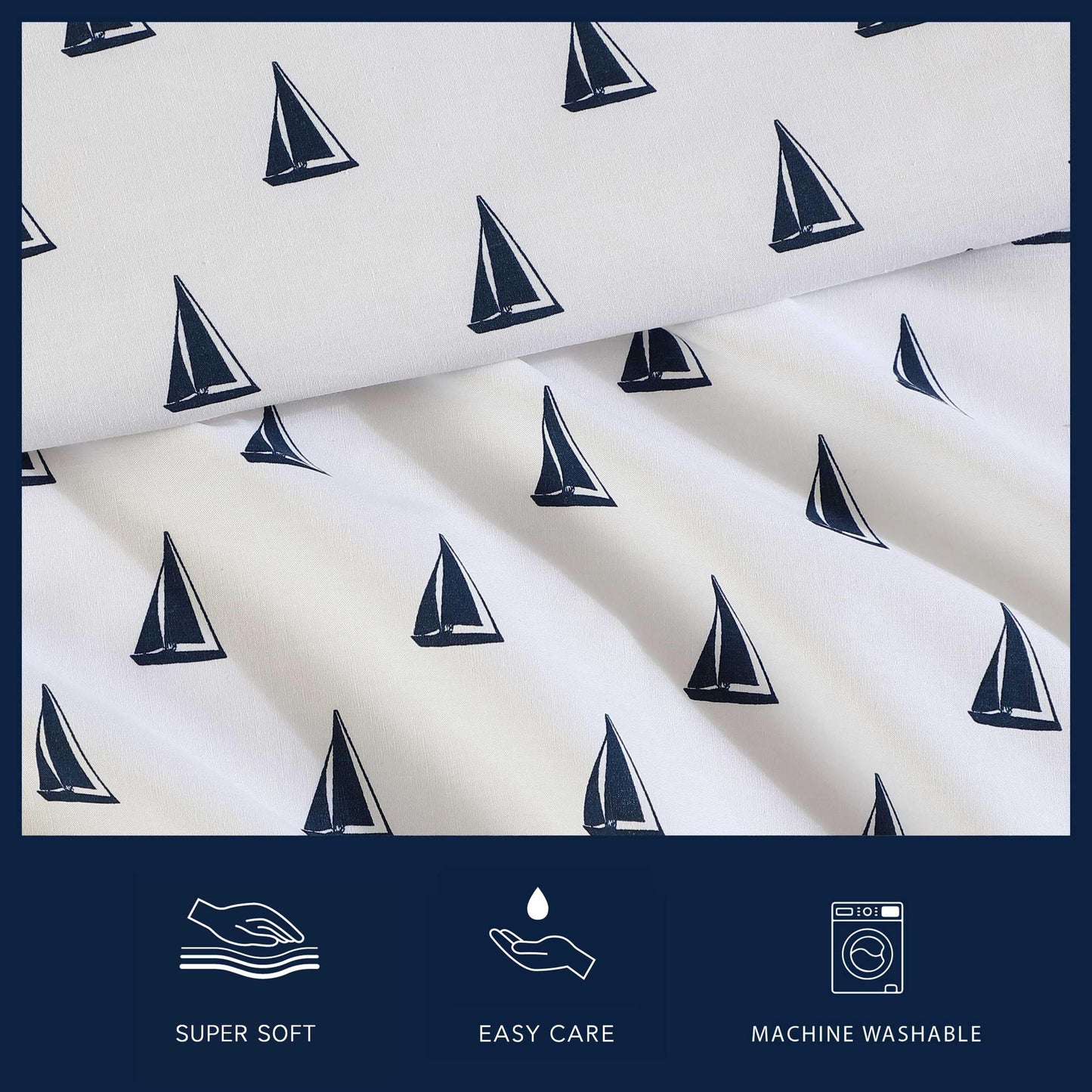 Nautica - Sheets, Cotton Percale Bedding Set with Matching Pillowcases, Crisp & Cool, Deep Pocket (Windtale Boat Navy, Full)