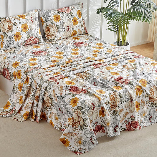 Tokokimo Floral Sheets Set King Size, 16 inches Deep Pocket Fitted Sheet, Flat Sheet & Envelope Closure Pillowcases, Soft Breathable Microfiber Sheet Set 4-Piece, Colorful Floral