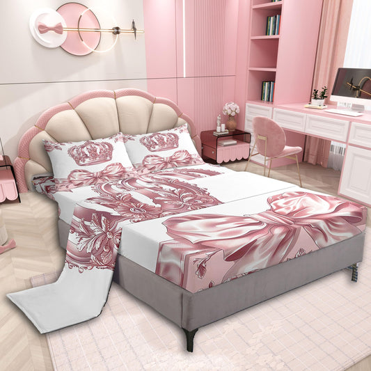 jejeloiu Bowknot Bed Sheets Set Twin Size Pink Bow Deep Pocket Fitted Sheet Colourful Bowknot Bedding Sets Bow-tie Soft Bed Set 3Pcs with 1 Pillow Cases