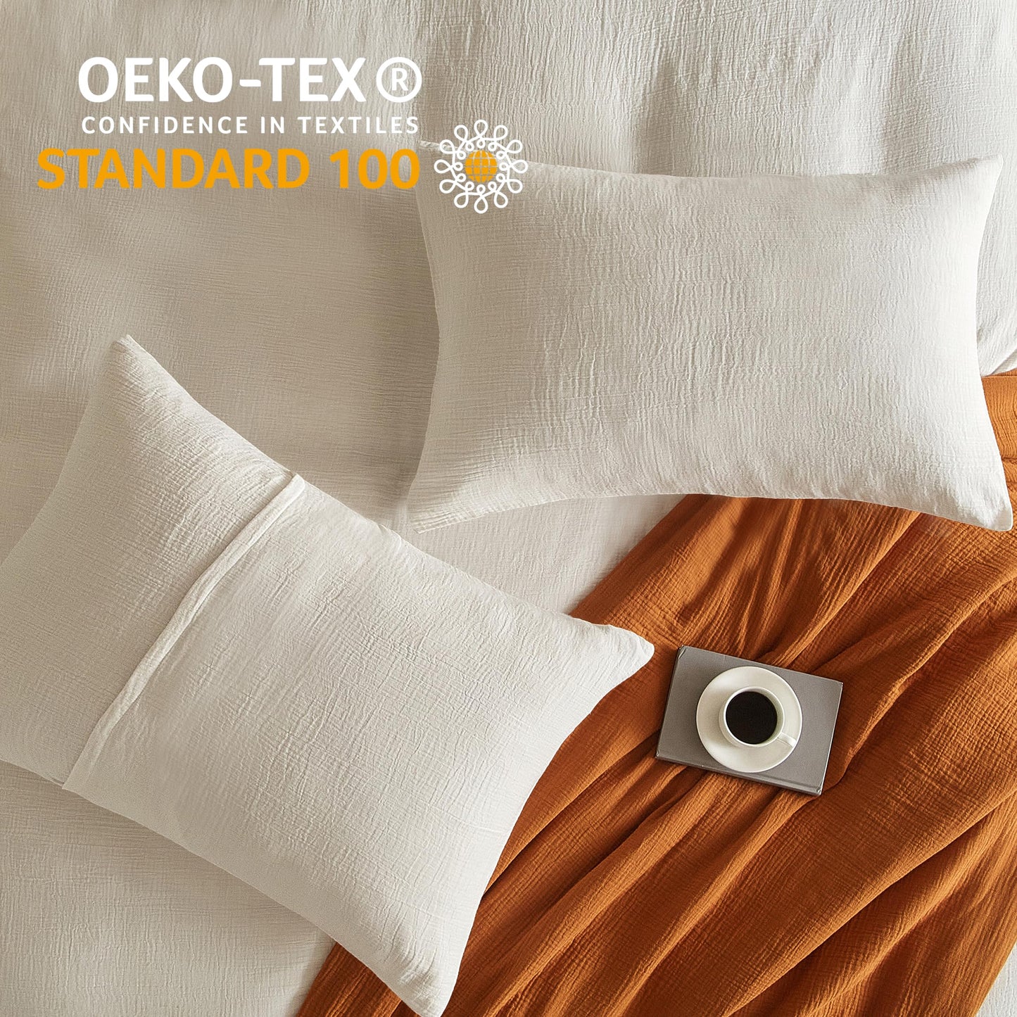 SE SOFTEXLY Muslin Duvet Cover Queen Size, 100% Washed Cotton Duvet Cover Set, Ultra Soft Comforter Cover Linen Like, 3 Pieces Minimalist Gauze Duvet Cover with 2 Pillowcases, 90"x90", White