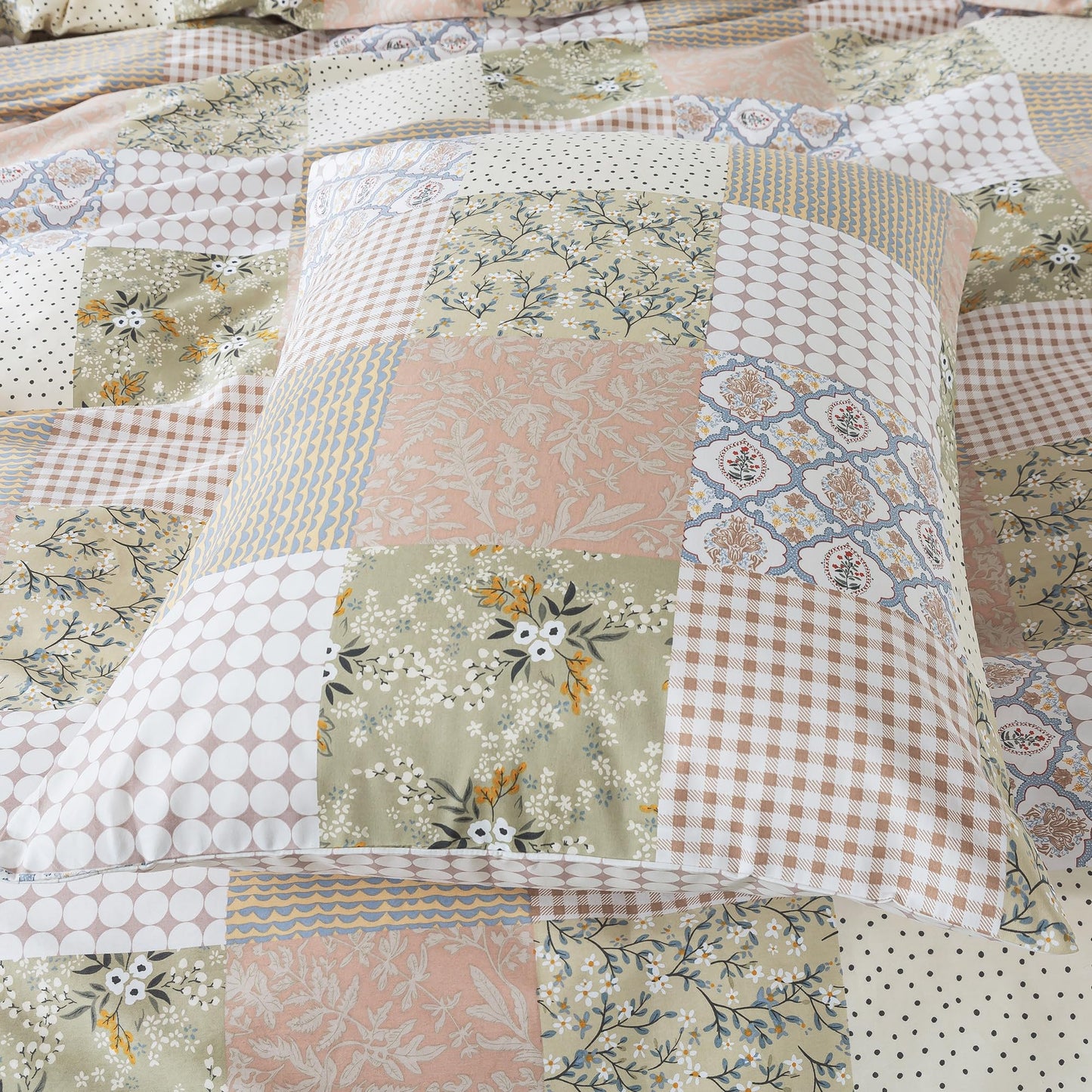 HoneiLife Duvet Dover King Size - 100% Cotton Comforter Cover, Patchwork Bedlinen Set with Zipper Closure & Corner Ties, 3-PC Rustic Comforter Cover Sets