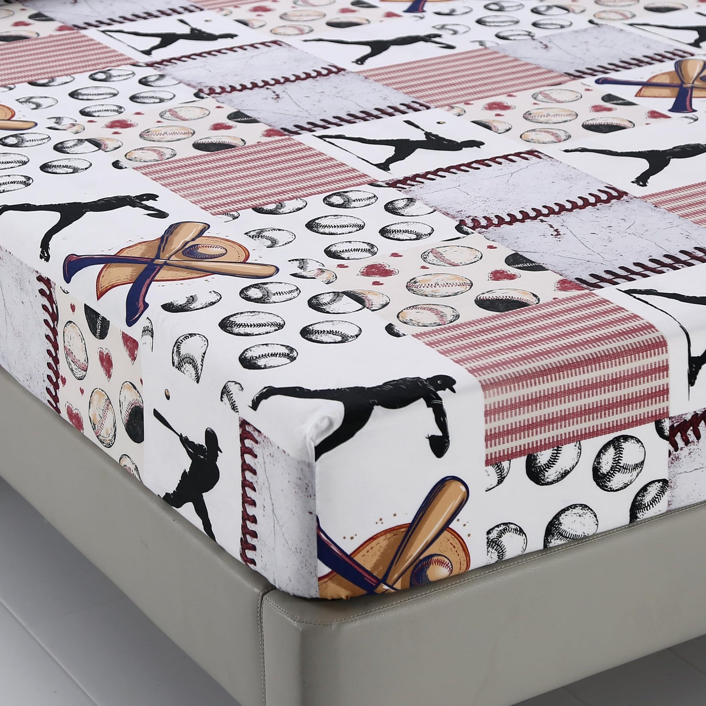 SDIII 4 Pieces Baseball Sheets Twin for Boys Girls Kids Teens, Soft Microfiber Deep Pocket Sport Themed Twin Sheets Set for All Season