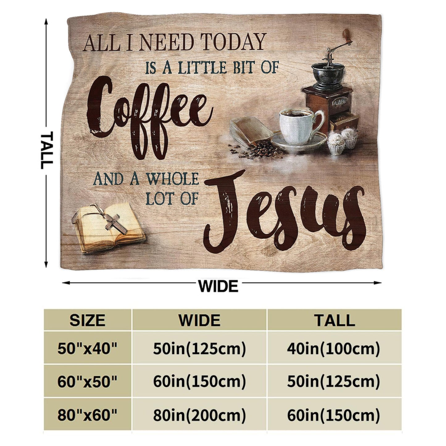 Christian Jesus Coffee Throw Blanket - Soft Warm Cozy Fleece for Women, Men, Kids & Adults - 50"x40"